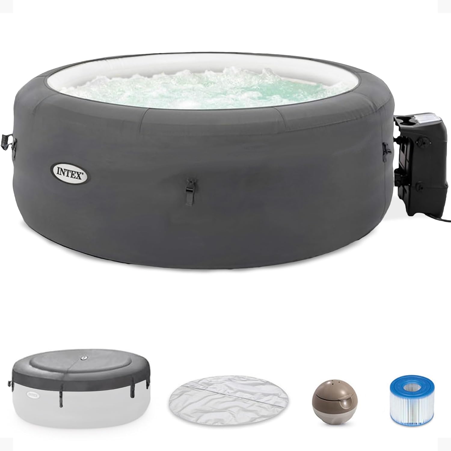INTEX 28483E SimpleSpa Inflatable Hot Tub 4 Person Bubble Massage Spa: Includes Insulated Cover – Built-in QuickFill Inflation – Soothing Jets – 77