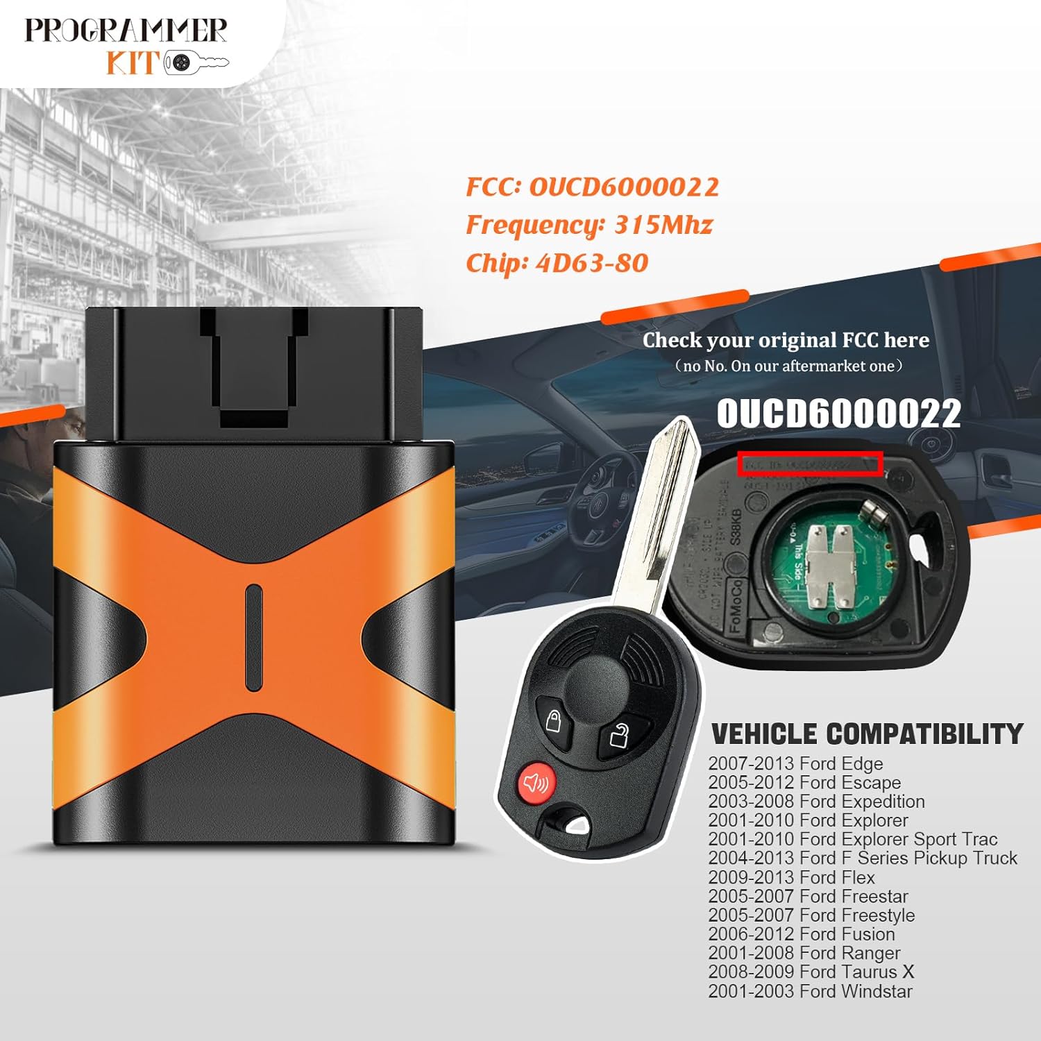 Simple OBD Key and Remote Key Fob Replacement for Ford OUCD6000022 164-R7043 fits Taurus X 2008 2009, 2 Spare Keys