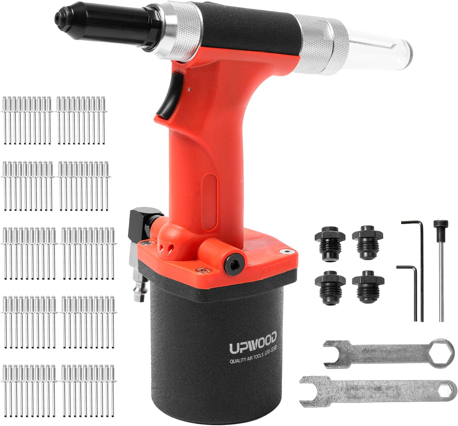 Heavy Duty Air Hydraulic Riveter Pneumatic Hydraulic Pop Rivet Gun, Hand Feed Air Riveter Riveting Tool with 100 pcs Blind Rivets and 3/32