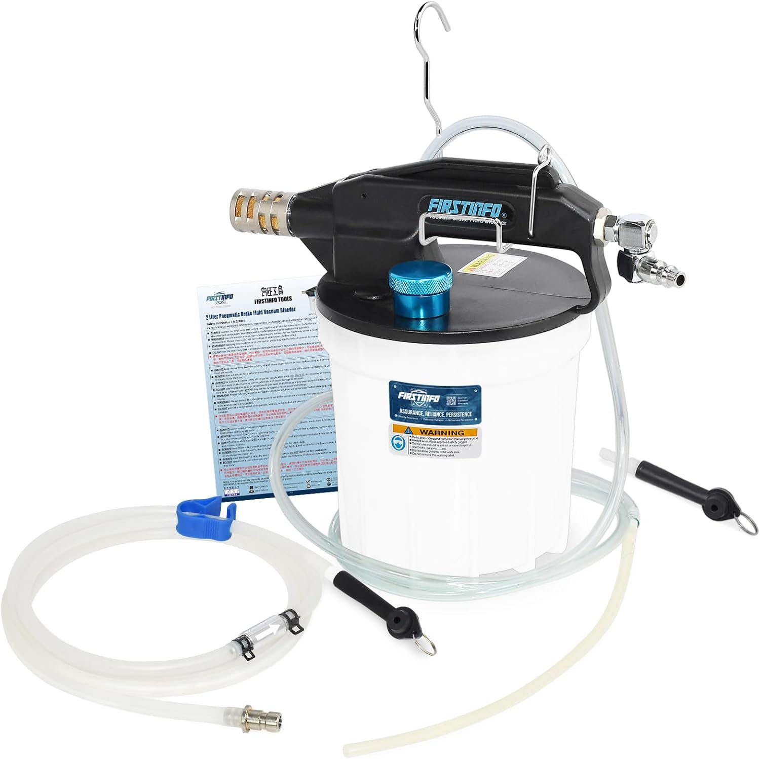 FIRSTINFO A1151US US. DE. Patented Vacuum Brake Bleeder Includes 4.9 ft Long Silicone Bleeding Hose w/Non-Return Check Valve + Oil Stopper Valve