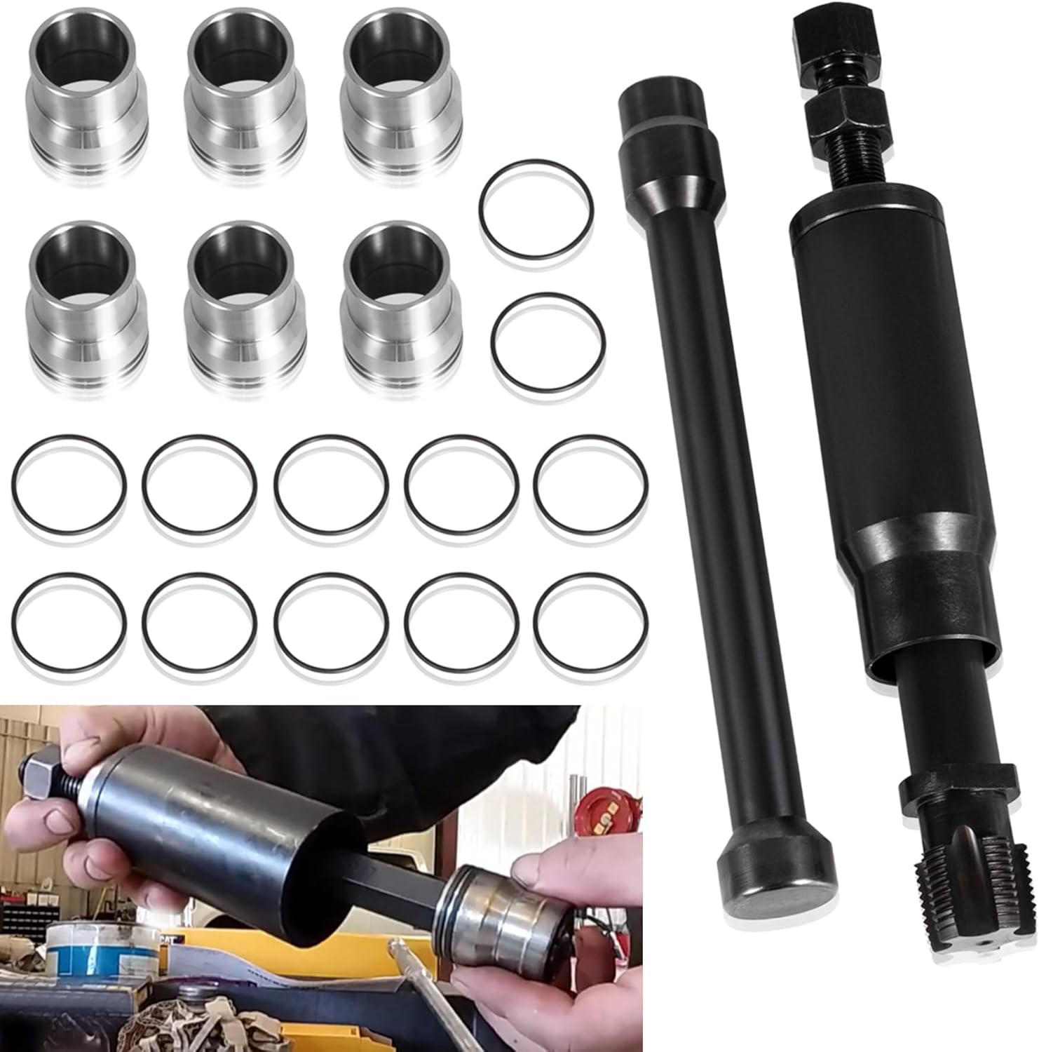 C7 Injector Sleeve Cup Removal Installation Tool with Parts Kit Compatible with Caterpillar CAT 3126 / 3126B C7 C9 with Style HUEI injectors
