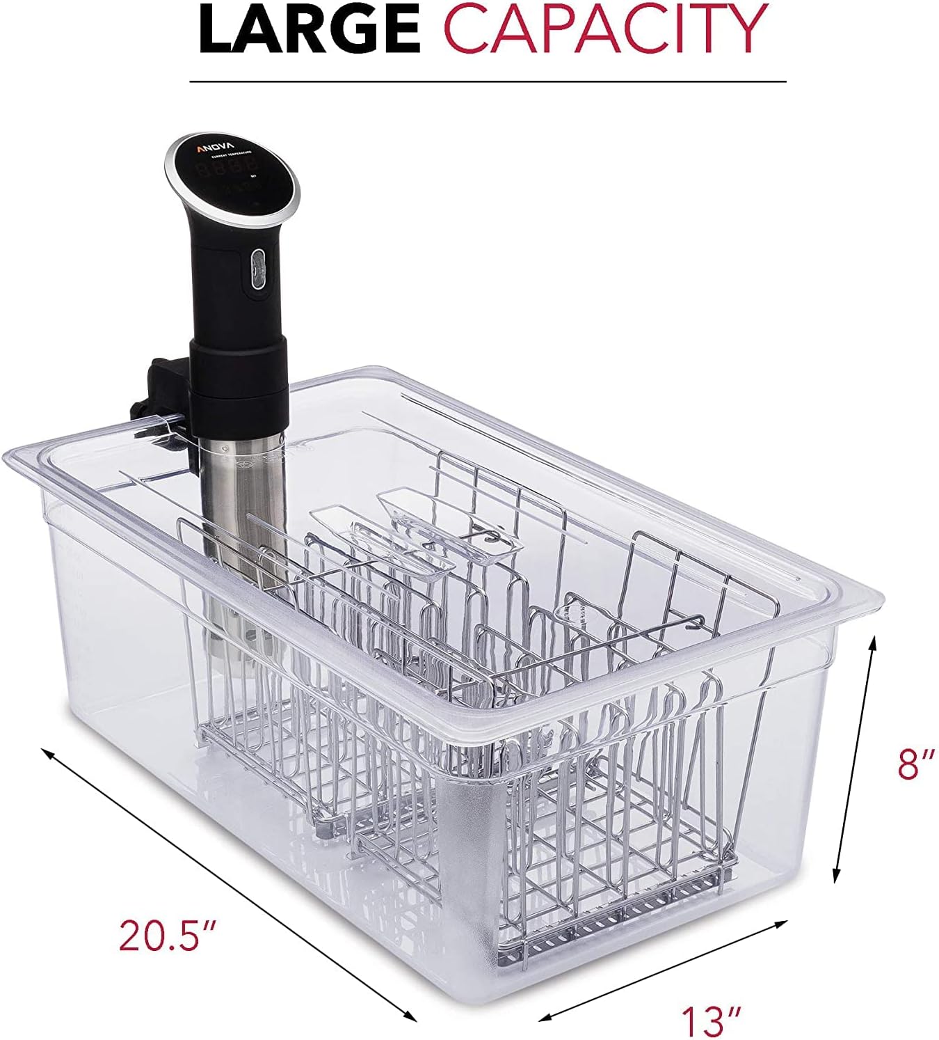 Large Sous Vide Container 26 Quarts with Lid, 2 Sous Vide Racks & Insulating Sleeve | Neoprene Retains Heat | Compatible with Anova, Anova Nano, Joule, Instant Pot, Sous Vide Cookers (26 QT)