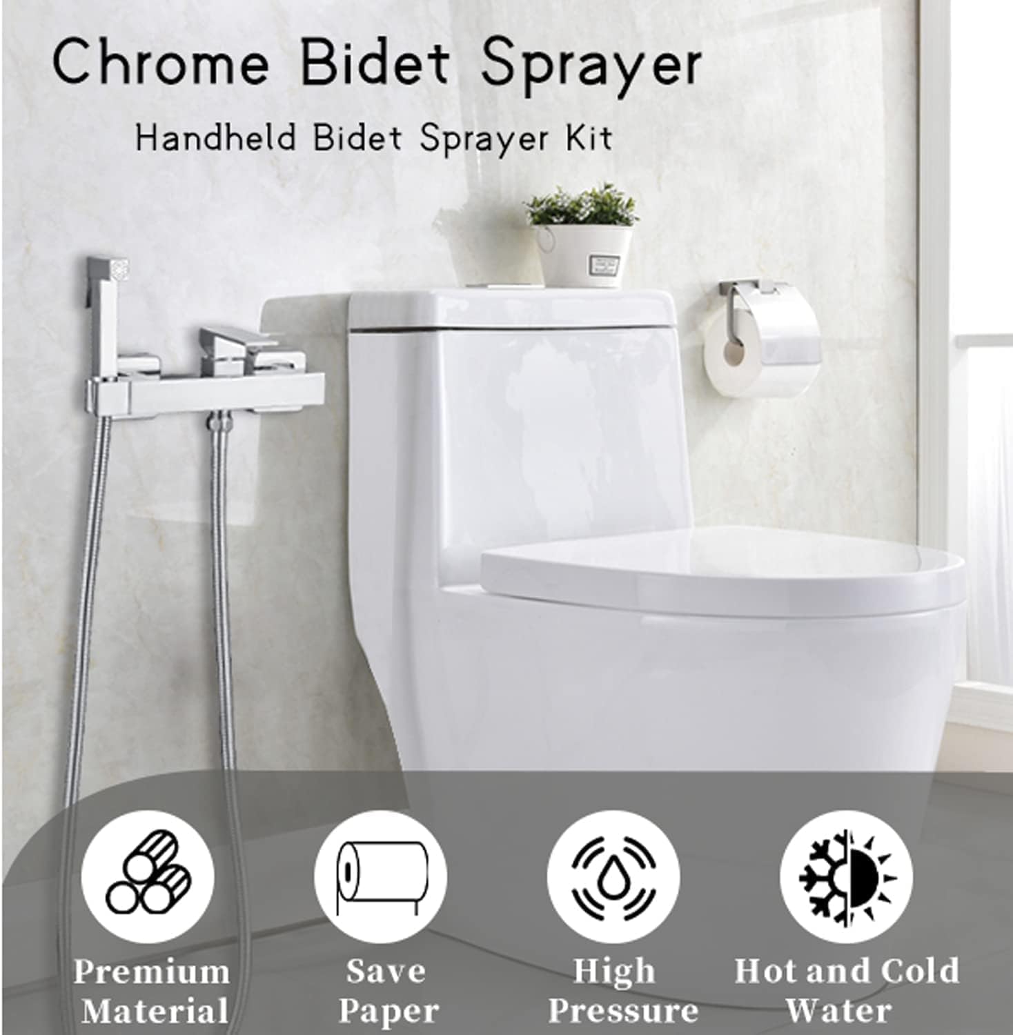 Bidet Sprayer for Toilet, Toilet Concealed Hot and Cold Mixing Brass Handheld Bidet Toilet Sprayer Wall Mount Diaper Douche Shattaf Kit for Bathroom Cleaning, Polished Chrome
