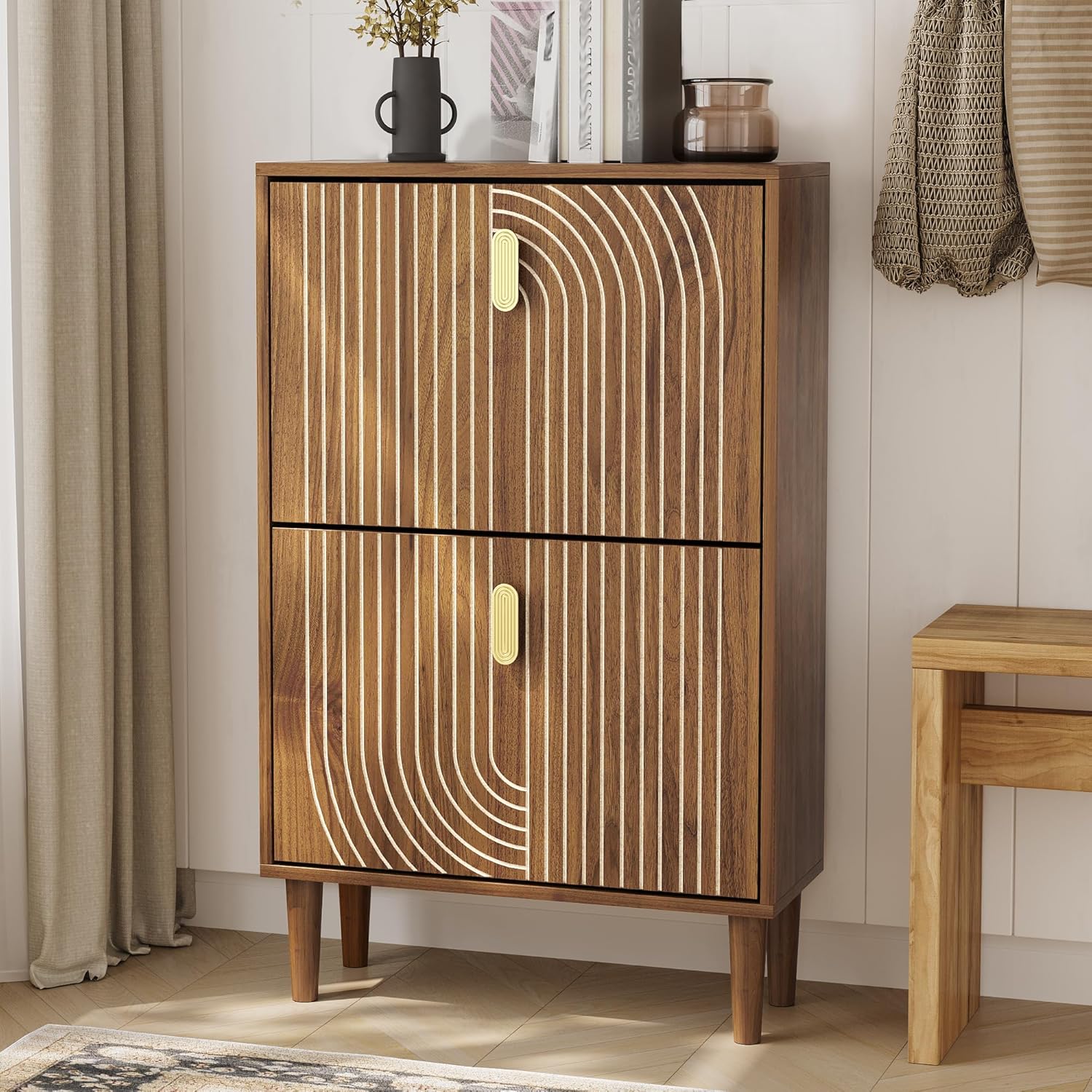 Shoe Storage Cabinet with 2 Flip Drawers, 23.6