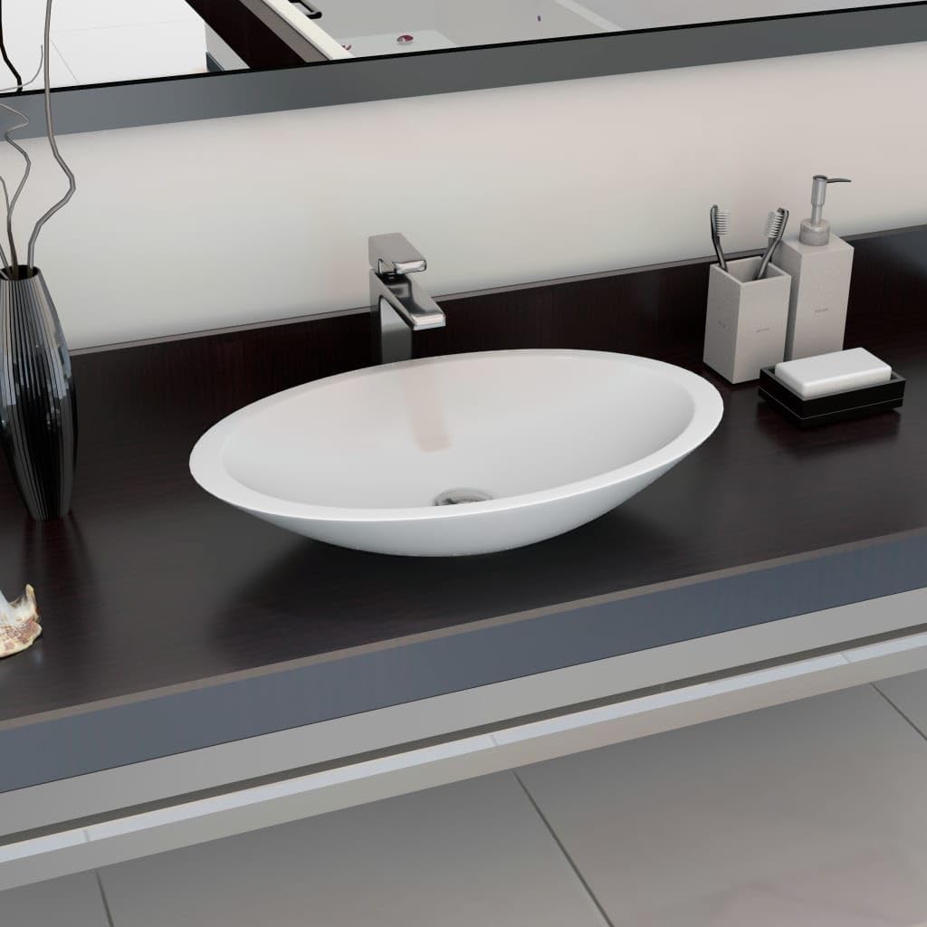 'vidaXL Chic White Mineral Cast Wash Basin - Above Counter installation, Marble Cast, compatible with 1.8
