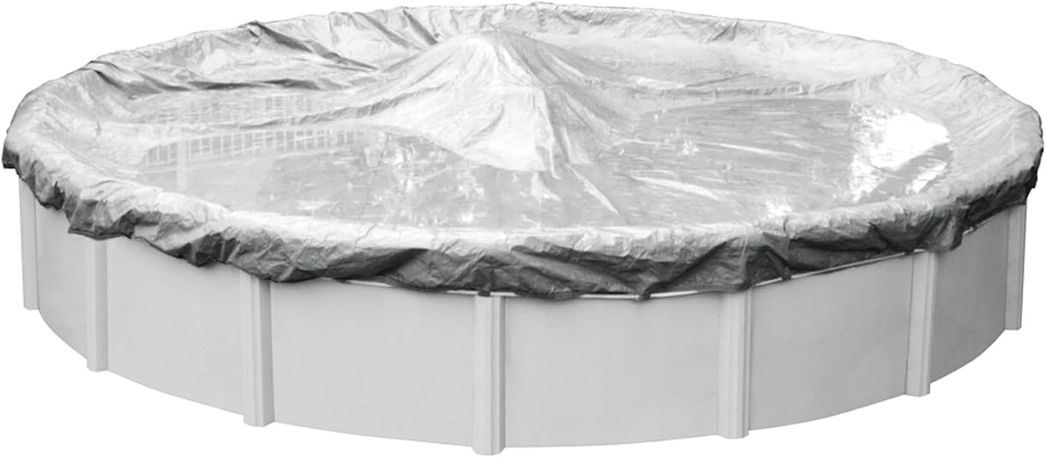 Robelle 30 ft Industrial Gray Winter Pool Cover for Above Ground Pools, 4 ft Overlap (34 ft Cover Size), Solid 14 x 12 Scrim, 4.5 oz/yd2, 20-Year Warranty, Style: 3030-4