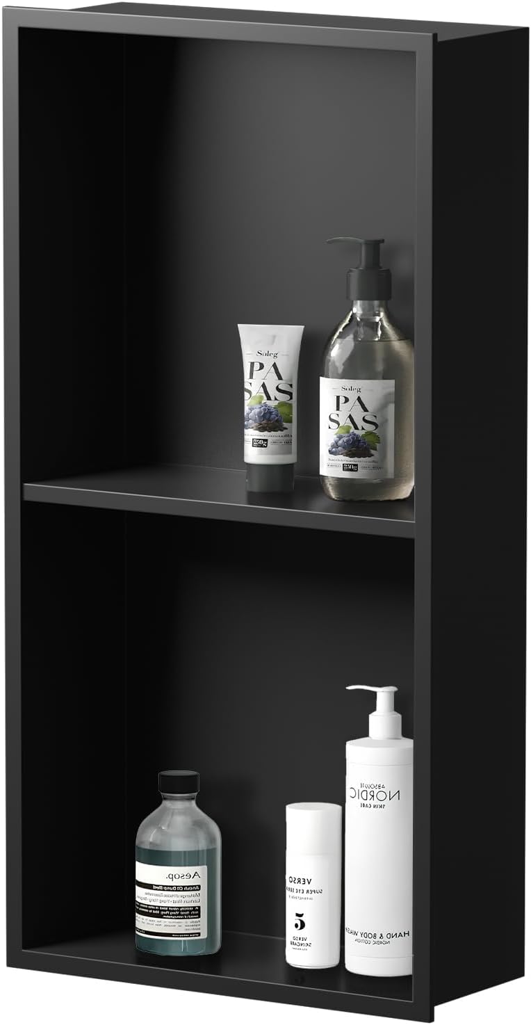 304 Stainless Steel Recessed Shower Niche Double Layer 24x12 Inch Leak Proof Bath Organizer,Sealed Rustproof Bathroom Wall Niche, No Tile Needed,for Shower & Bathroom Storage