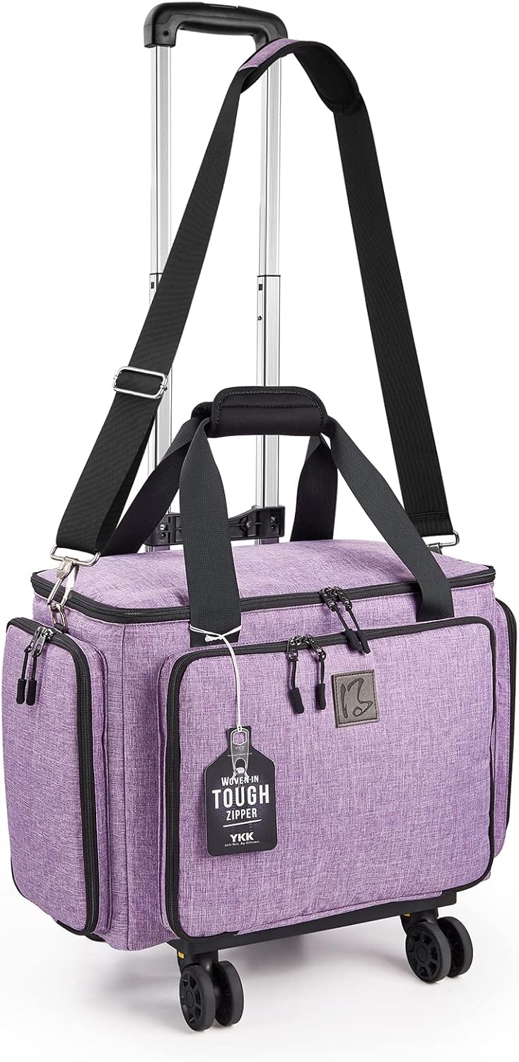 Rolling Sewing Machine Bag with Universal wheels,Sewing Machine Carrying Case with YKK zipers, Compatible most Standard Brother, Singer, Bernina, Sewing Machines (lilac)