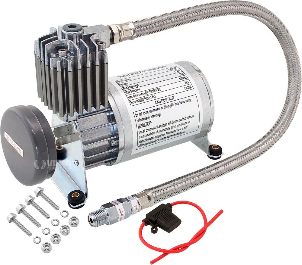 Vixen Horns Heavy Duty Onboard Air Compressor 150 PSI. Universal Replacement for Truck/Car Train Horn/Suspension/Ride/Bag kit/System. Fits All 12v Vehicles like Semi/Pickup Trucks VXC8801