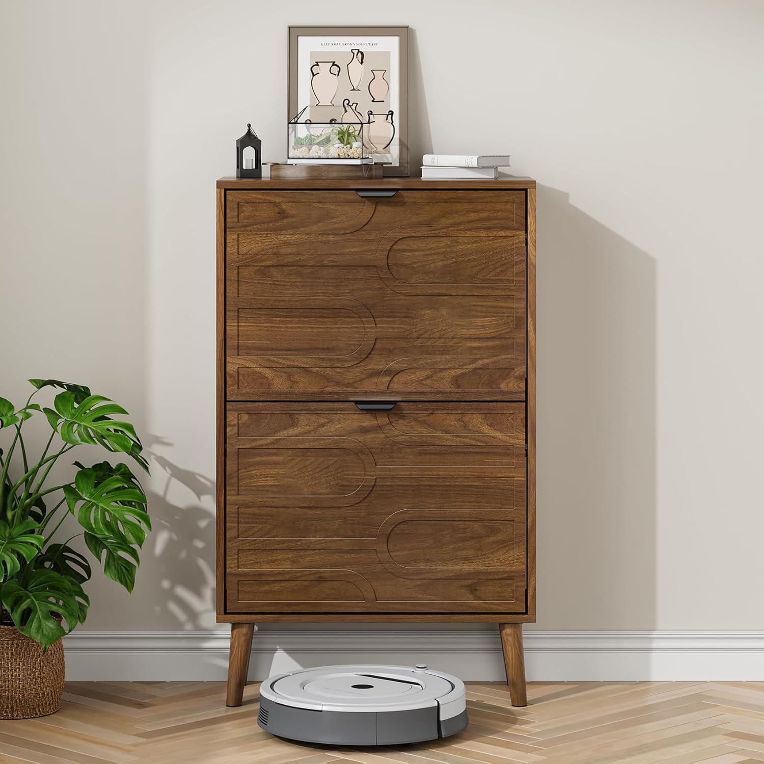 Shoe Storage Cabinet with 2 Flip Drawers, 23.6