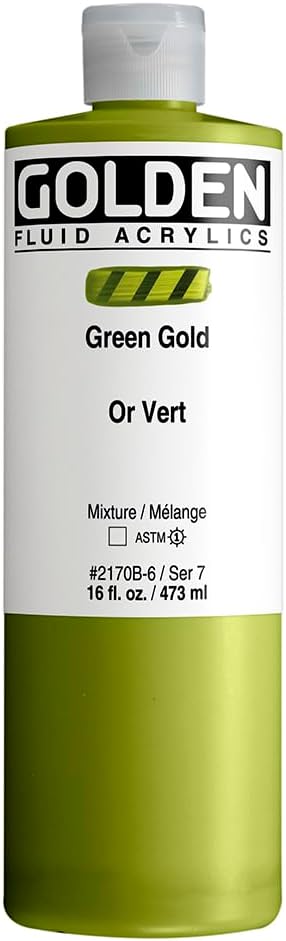 Fluid Acrylics by GOLDEN, Green Gold, 16 fl. oz. Bottle, Professional Acrylic Paint, Transparent