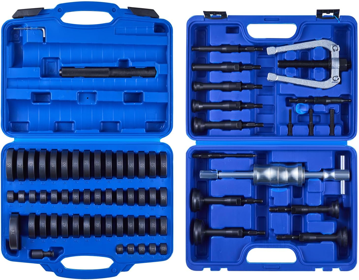 VEVOR 52pcs Custom Bushing Bearing And Seal Driver Set & 16pcs Slide Hammer Puller Set, 2 in 1 Bushing Bearing Driver Press Kit, Heavy Duty Removal Puller Installation Set with 49 Bushings, 10 Collets