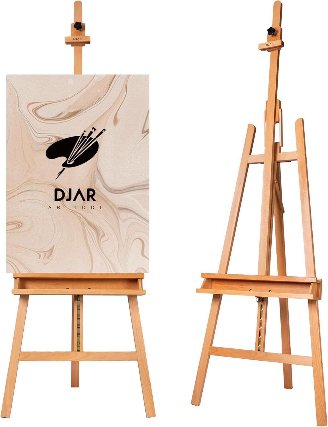 DJAR Art Easel Stand for Painting, Solid Beech Wood Adjustable Large Studio Floor Easel with Storage Tray for Adults Students, Hold Canvas up to 49