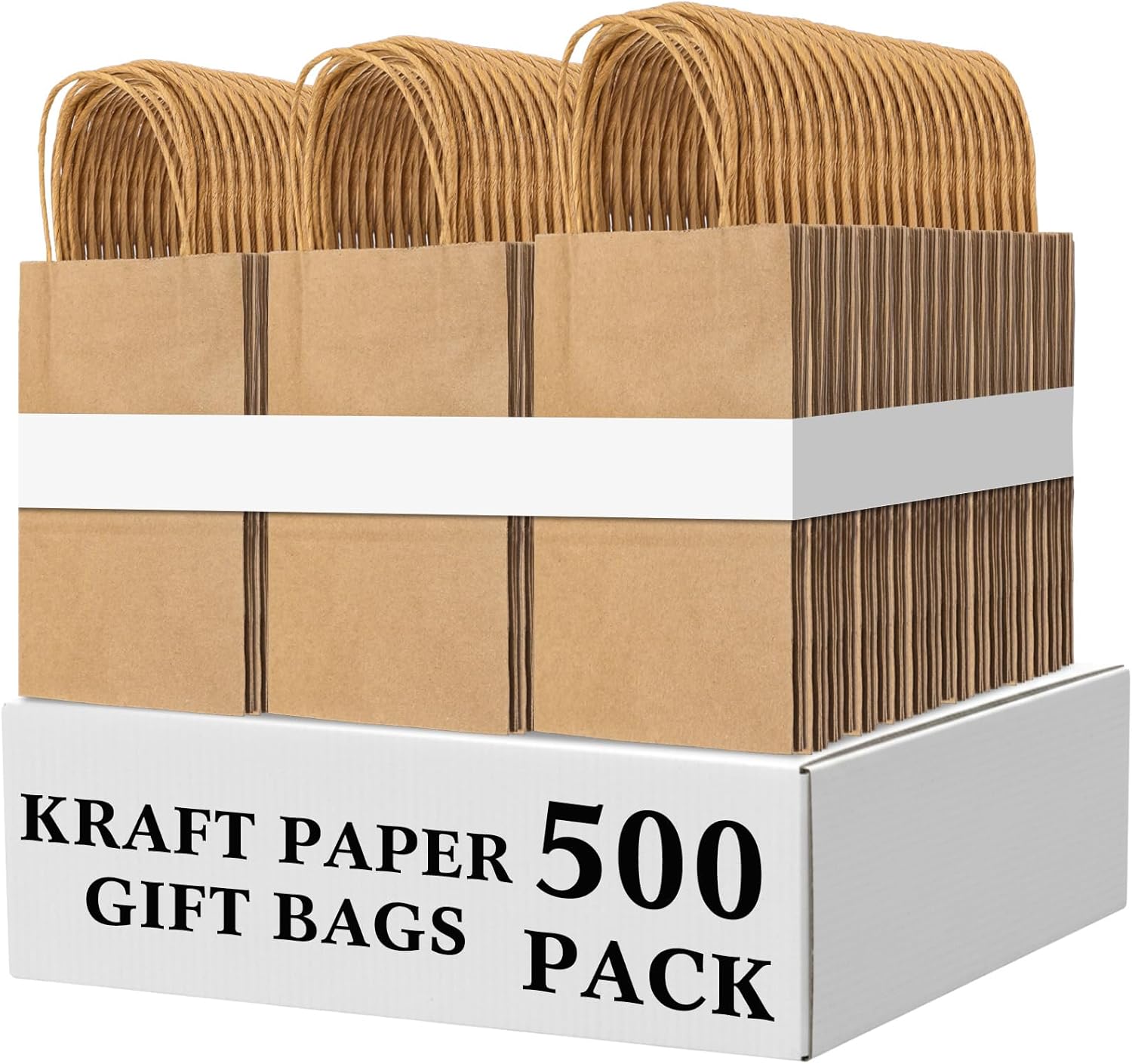 Kolldenn 500 Count Small Paper Gift Bags with Handles 5.31x3.35x8.27 Inches Brown Kraft Paper Bags Bulk for Birthday Party Favors Grocery Retail Shopping Business Goody Craft Sacks