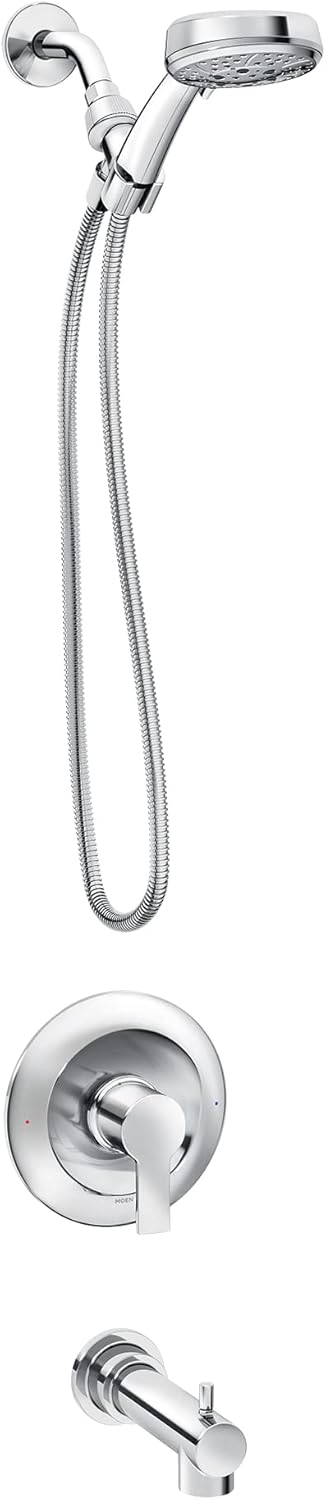 Moen Meena Chrome Single Handle Modern Tub and Shower Faucet with Handshower, Valve Included, 82618