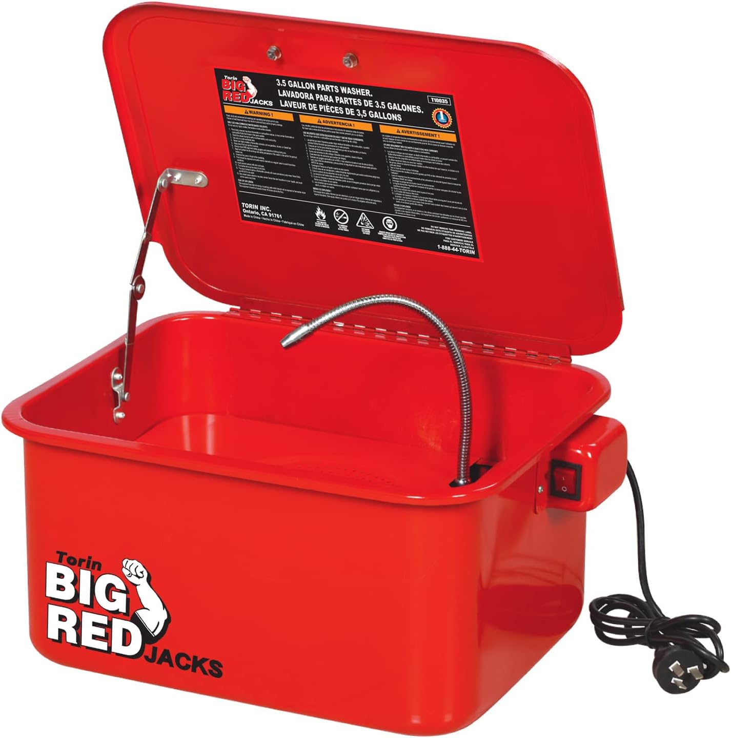BIG RED T10035 Torin Portable Steel Cabinet Parts Washer with 110V Electric Pump, 3.5 Gallon Capacity, Red