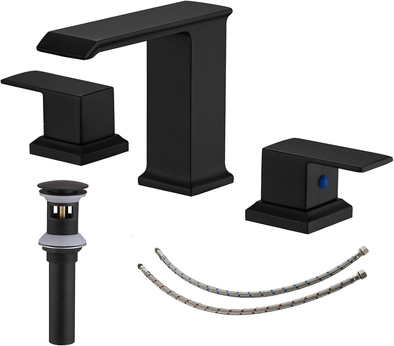 Black Bathroom Faucets for Sink 3 Hole, Black Waterfall Bathroom Faucet, 8 Inch Widespread Bathroom Faucet, 2 Handle Lavatory Vanity with Pop Up Drain with Overflow Mixer Tap Commercial