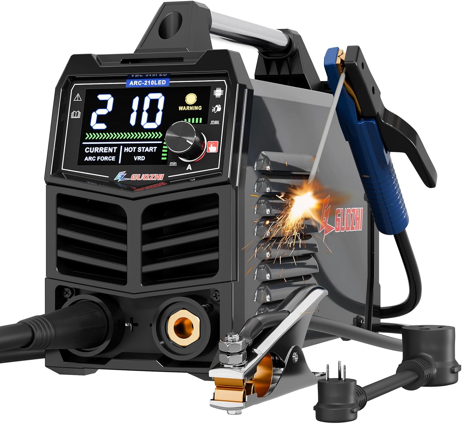 GZ GUOZHI Stick Welder 210Amp Large LED Display Digital Inverter IGBT Welding Machine,110V/220V Dual Voltage Hot Start Portable MMA ARC Welder Machine
