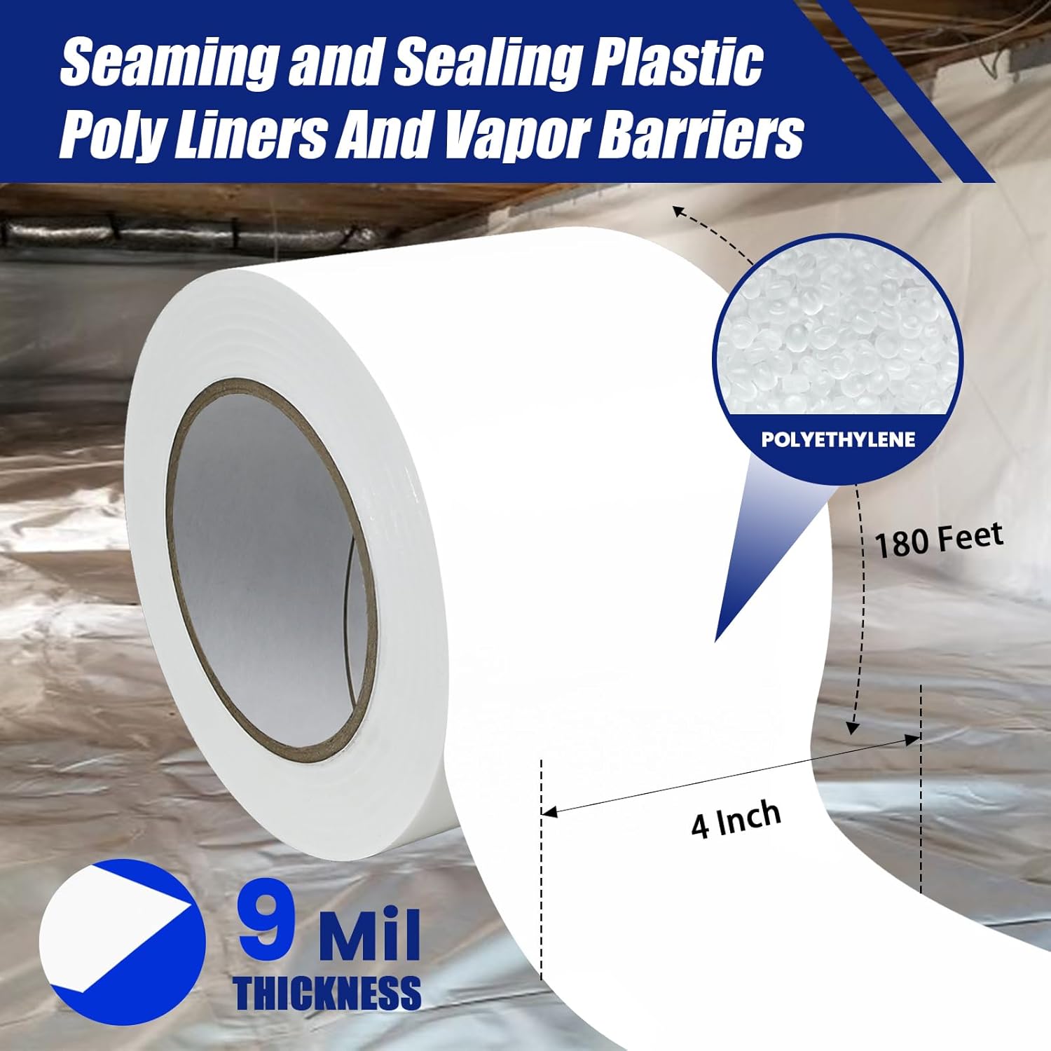 4 Roll, White Vapor Barrier Tape, 4