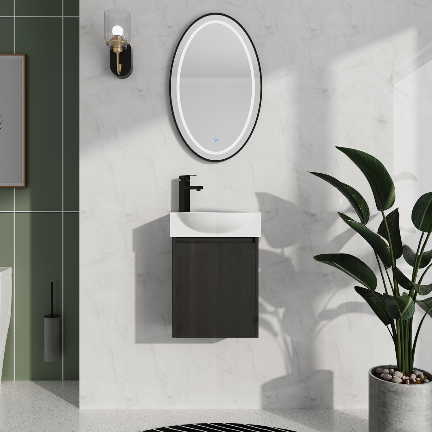 Floating Bathroom Vanity,Bathroom Vanity with Sink,16 Inch Cabinets for Small Spaces,Wall Mounted Cabinet,Modern Wall Mount Storage Cabinet,Small Space,Black