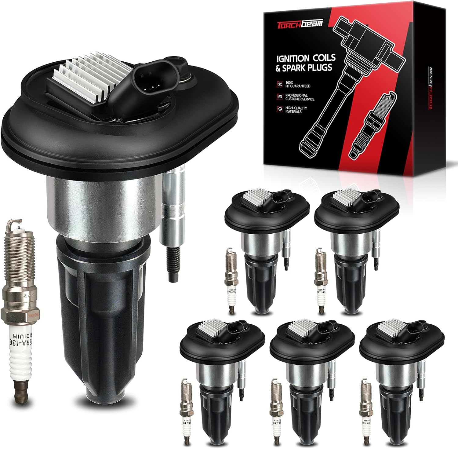 Torchbeam UF303 Set of 6 Ignition Coils and Spark Plugs Compatible with Trailblazer, Trailblazer EXT, Envoy, Envoy XL, Envoy XUV, Colorado, Canyon, H3, i-280, i-350, Rainier, Bravada, Ascender