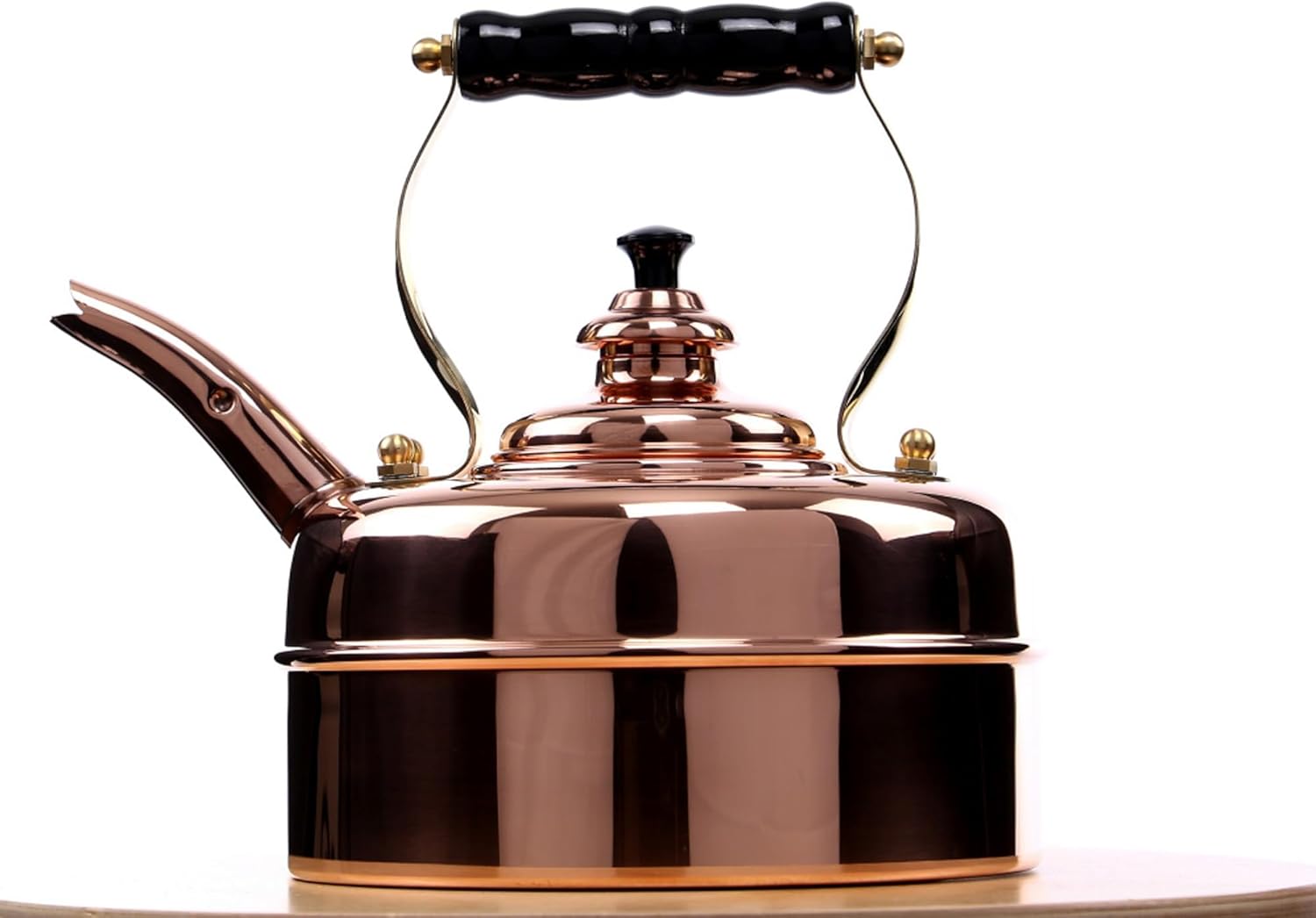 Newey & Bloomer Buckingham No. 3 Tea Kettle, 1.9 Qt. - Solid Copper Body & Chrome-Plated Finish, Heat-Resistant Beechwood Handle - Vintage-Inspired Kitchen Necessity, Gas Stove Compatible