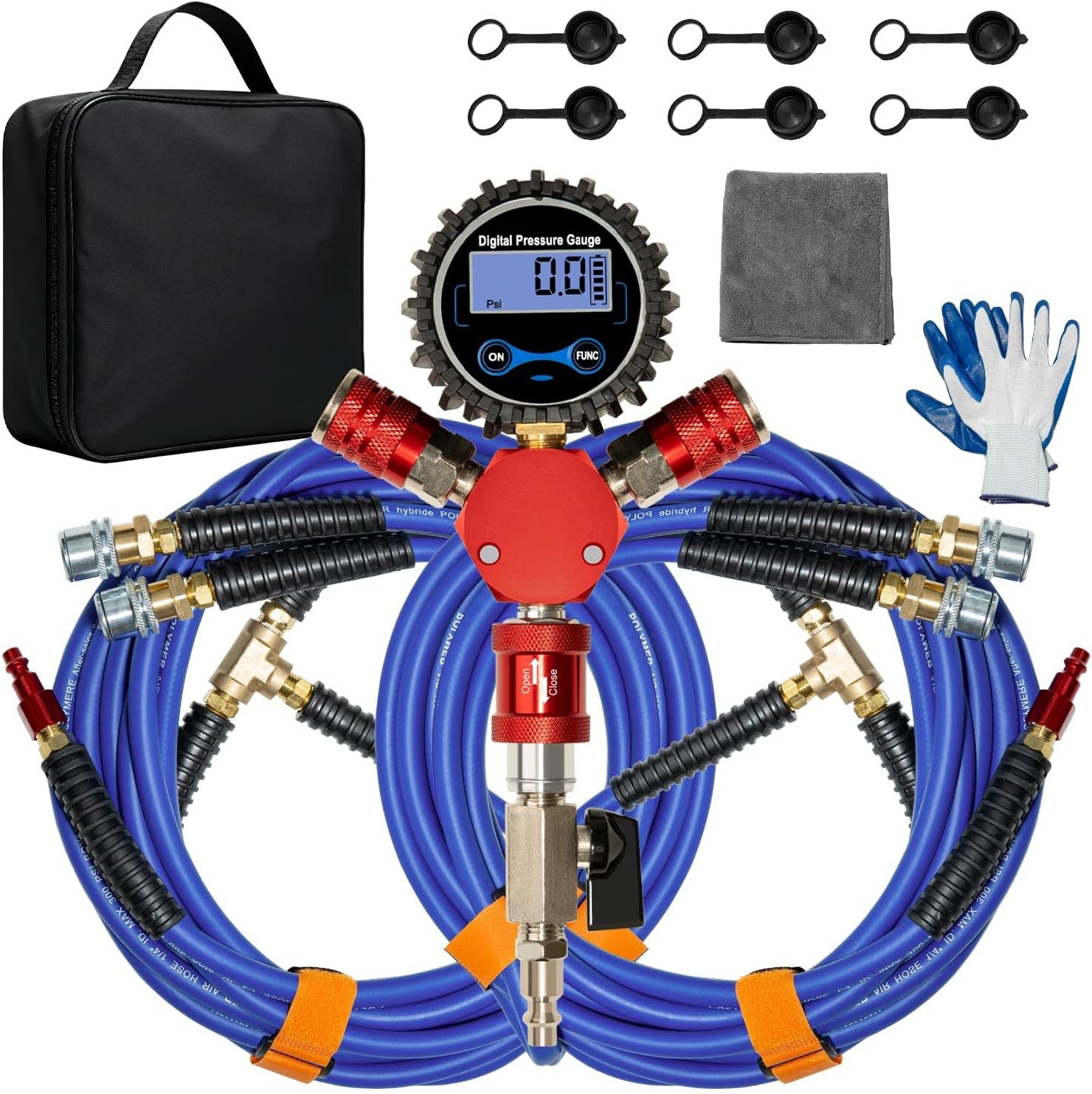 MILADO 4 Way Tire Inflator, 4 Tire Inflation Deflation System, 4 Tire Air Up Down System, Off Road Tire Inflator with Gauge, Air Down Tire Deflators Kit for Trucks Jeeps Fits Up to 125