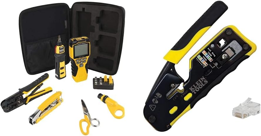 Klein Tools VDV001819 Tool Set, Cable Installation Test Set, 6-Piece & 80024 Racheting Data Cable and CAT6 Plug 50-Pack Tool Kit, Pass Thru Installation Tool Kit, 2-Piece
