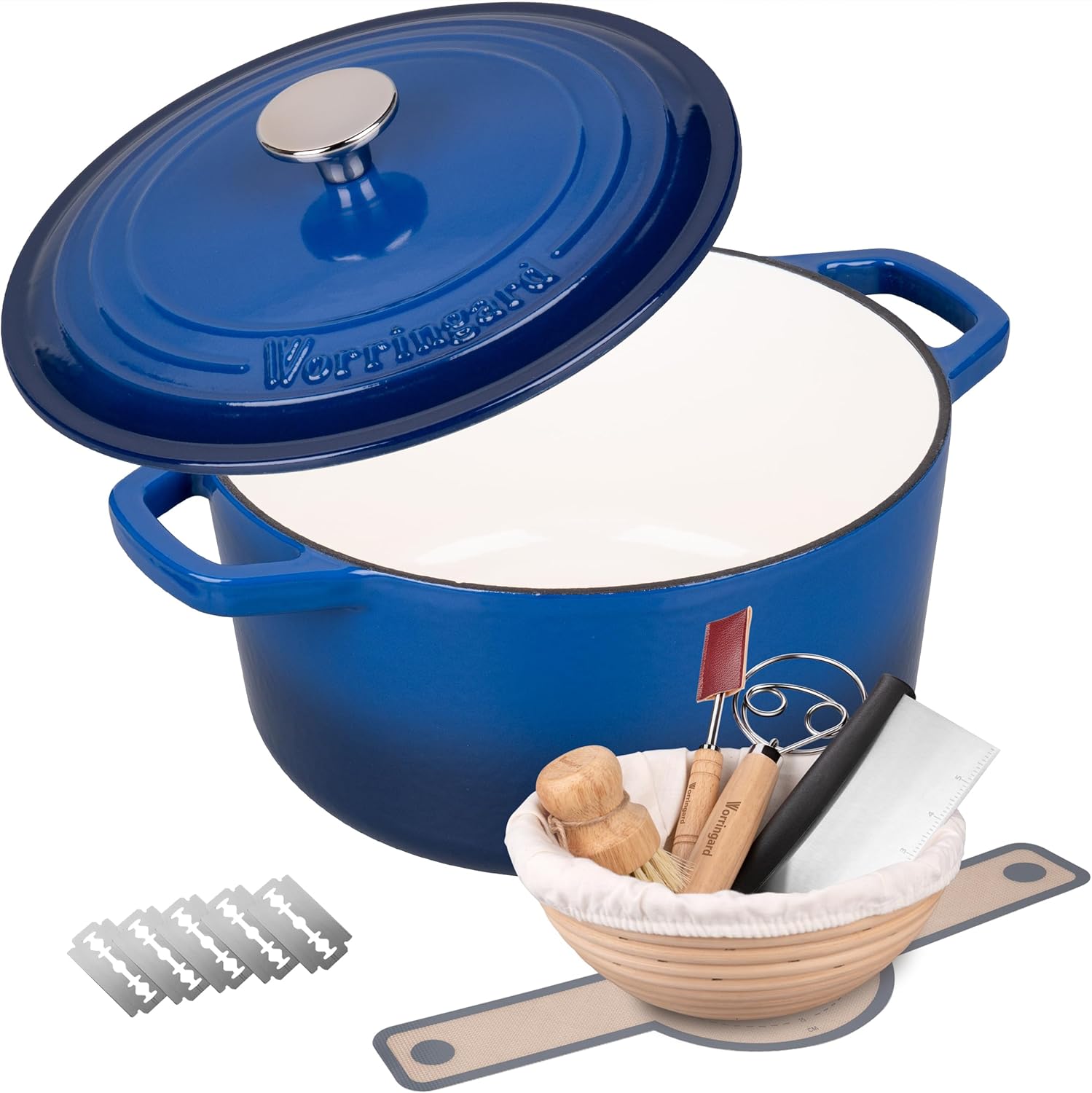 Enameled Cast Iron Dutch Oven Pot with Lid, for Bread Baking, Round Bread Oven- include Sourdough Bread Baking Supplies Set, 6QT, Latte