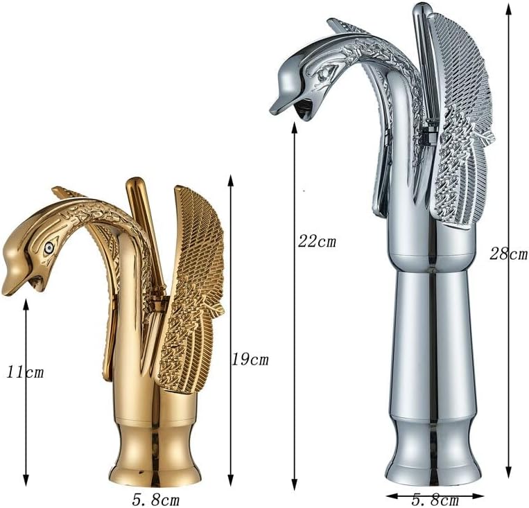 Gold Swan Bathroom Sink Faucet Copper Basin Faucet Deck Mount Single Hole WaterTaps Hot and Cold Mixer Wash Basin Faucet Tapware(Antique Brass Short)