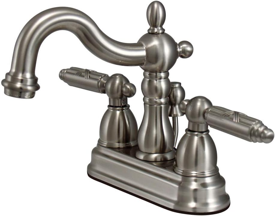 Kingston Brass KB1608GL Heritage 4-inch Centerset Lavatory Faucet with Metal Lever Handle, Brushed Nickel