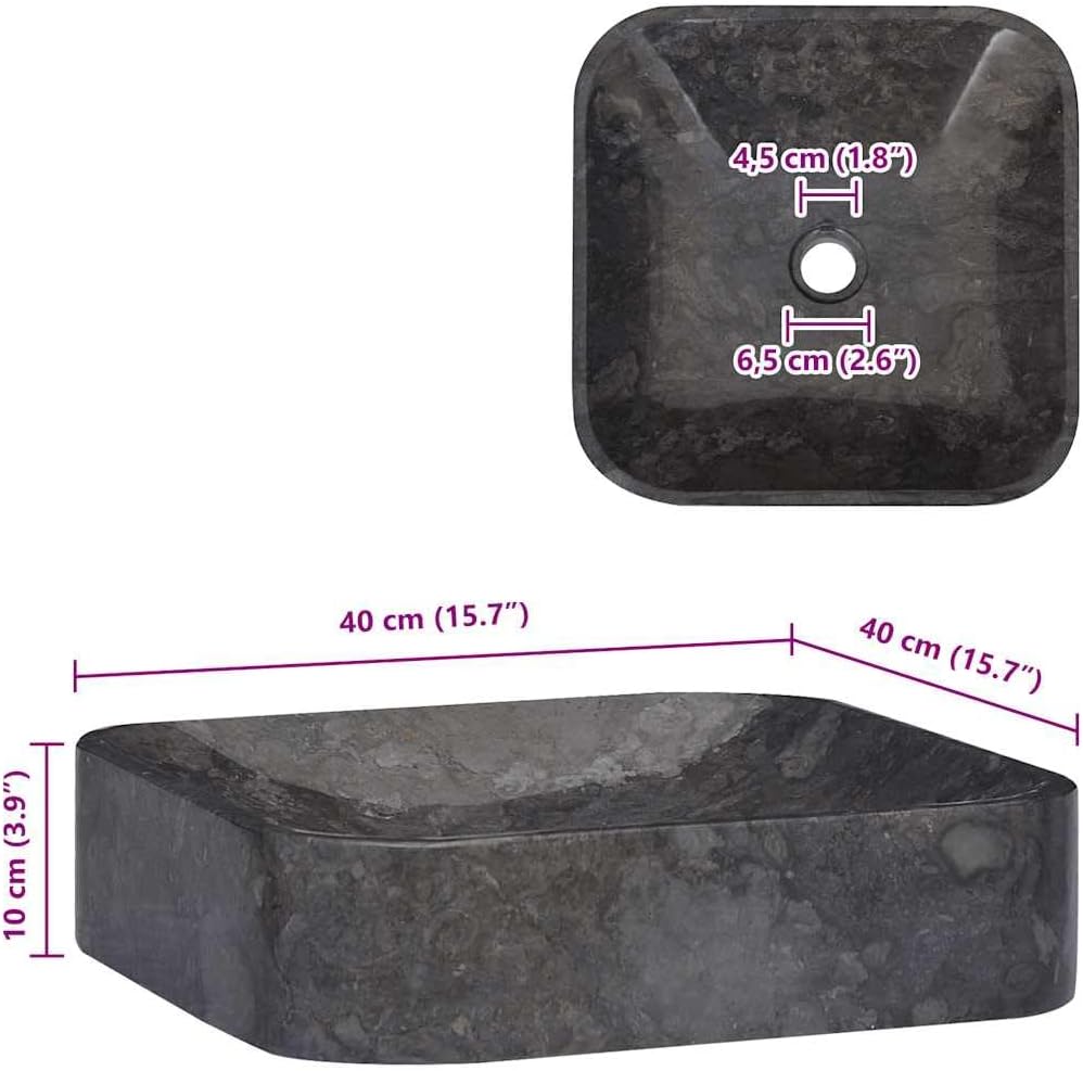vidaXL Handmade Marble Sink in Elegant Black - Sturdy and Luxurious Wash Basin for Modern Bathrooms and Washrooms