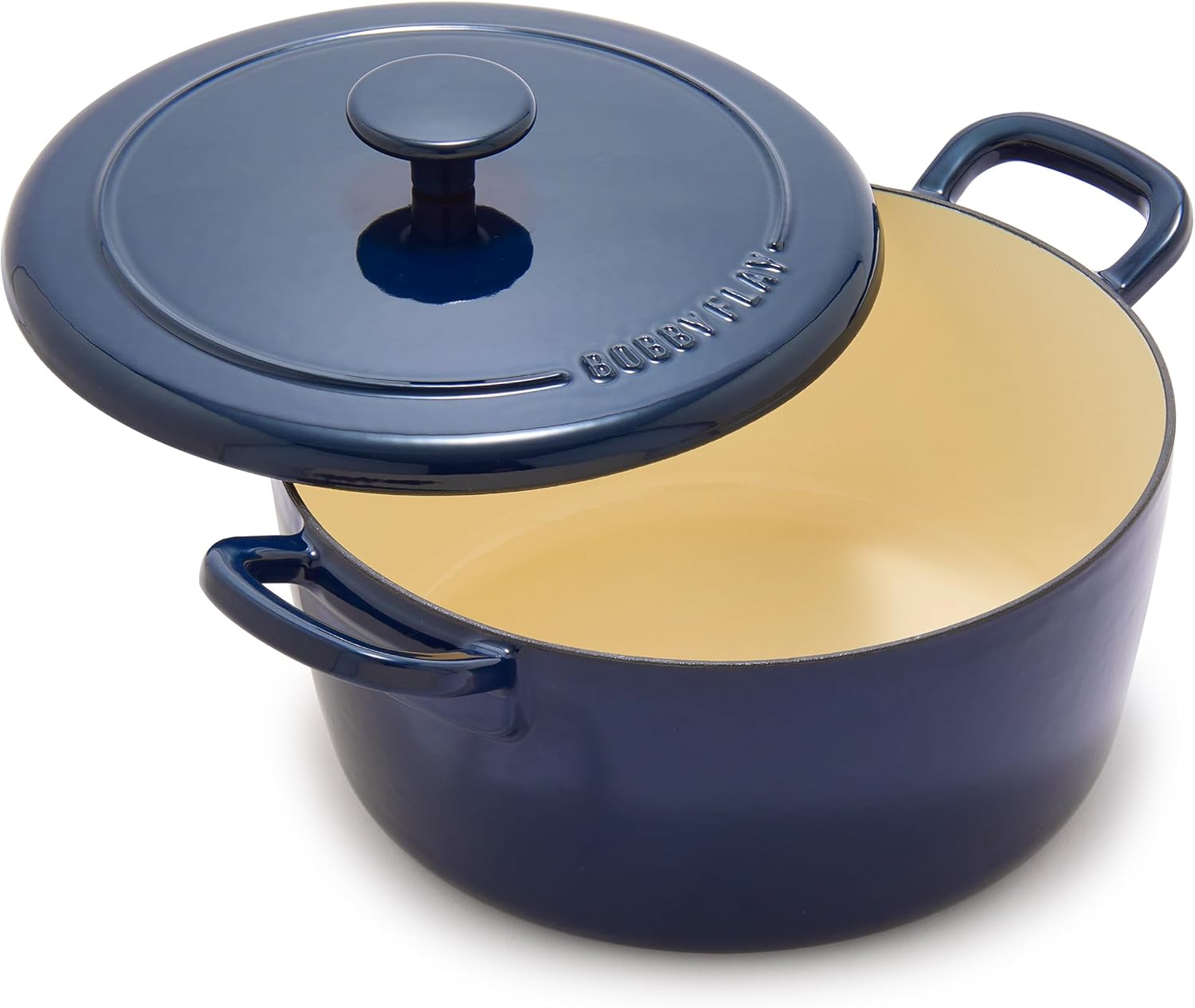 GreenPan x Bobby Flay 5.5QT Enameled Cast Iron Round Dutch Oven with Lid, Dual Handles, Oven Safe to 500F & Induction Suitable, Self Basting Lid, Ultra-Durable, Sear, Braising, Bread, Stews, Ivory