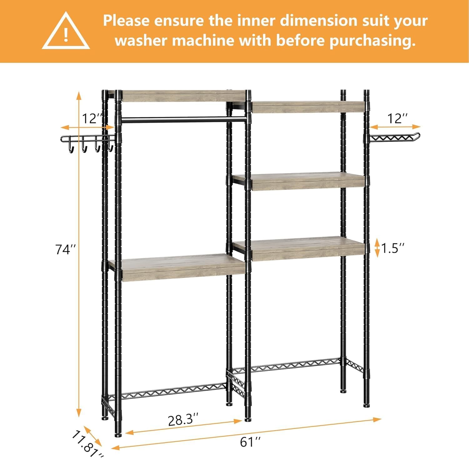 GAOMON Over The Washer and Dryer Storage Shelf, Laundry Room Organization Racks, Bathroom Space Saver Shelf for Drying Clothes, 5-Tier Adjustable Height, 5 Wood Shelves, 12