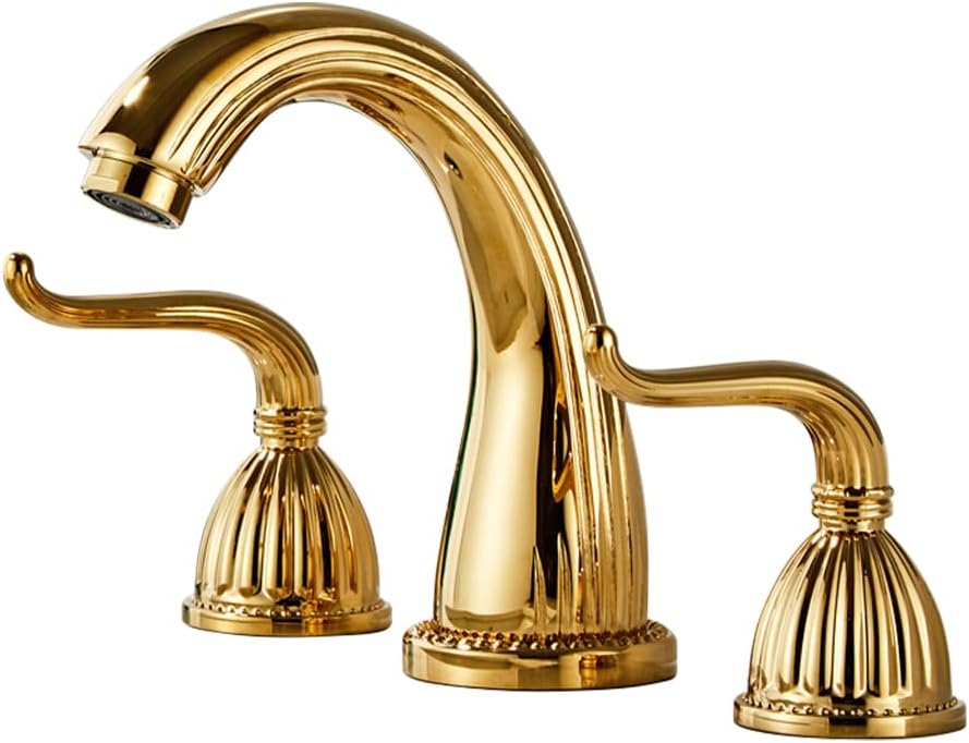 YZZY Widespread Bathroom Sink Faucet 3-Hole Deck Mount Vanity Sink Faucet 2 Handle Modern Bathroom Faucets (Gold, Lever Handle)