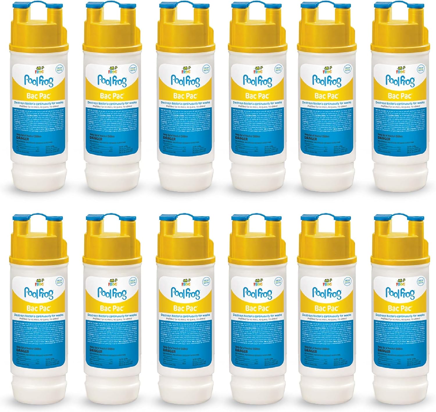 FROG Bac Pac Replacement Chlorine Cartridges for use with Pool FROG Model 5400 and 6100 Cyclers - Prefilled for Easy & Convenient Pool Sanitizing & Water Care - 12 Pack