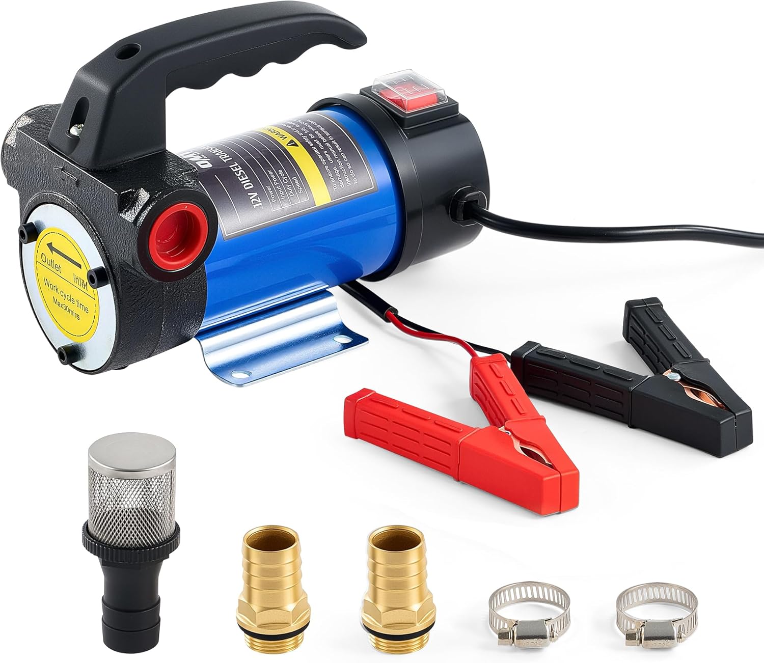Orion Motor Tech Diesel Transfer Pump, 12 Volt Fuel Transfer Pump with Nozzle Hoses for Transferring Diesel, Kerosene, Self Priming DC Electric Fuel Pump Kit