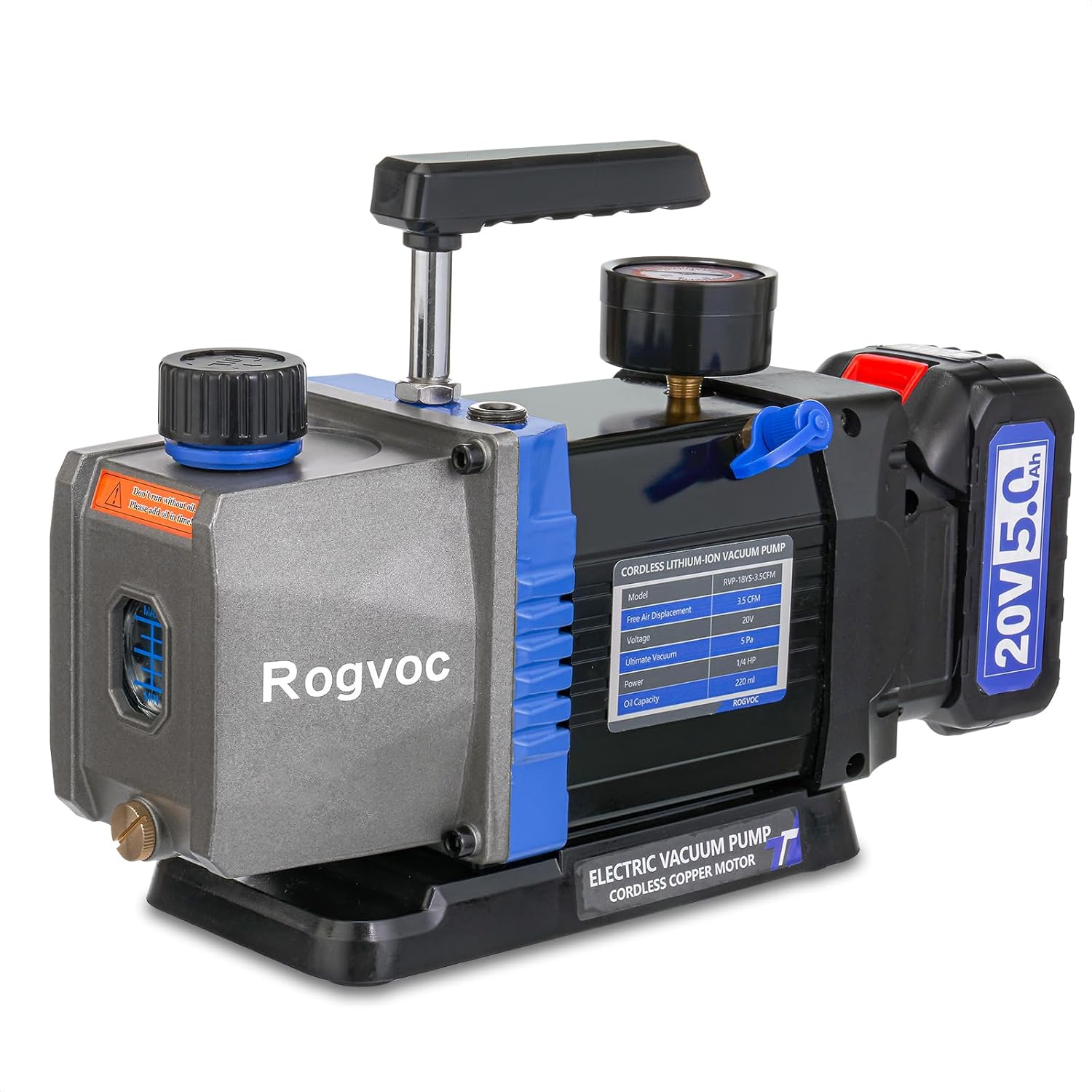 3.5 CFM Cordless Vacuum Pump, 110V 1/4 HP Single Stage Rotary Vane Air Electric Vacuum Pump for HVAC/AUTO, AC Refrigerant Recharging, Applicable to R12 R22 R134a R410a