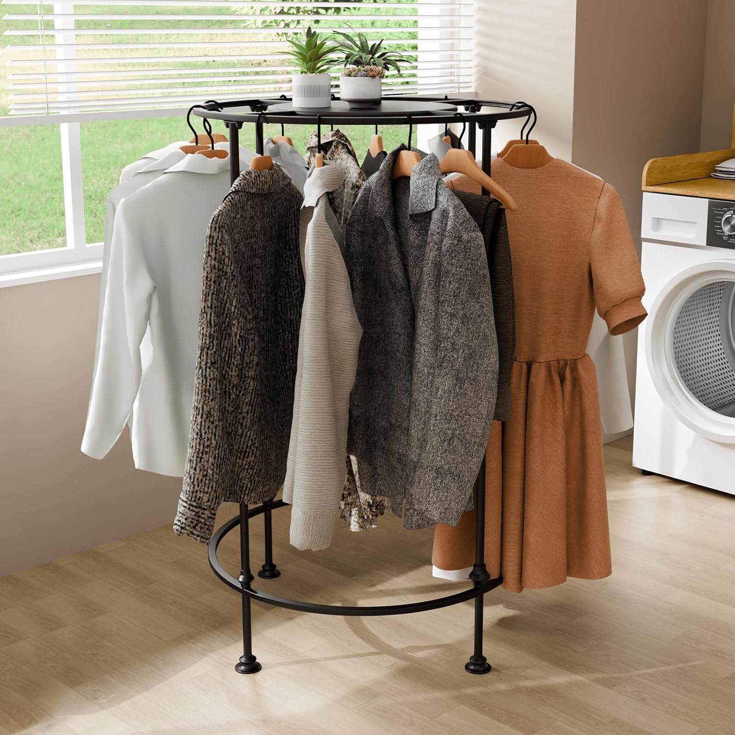 Round Garment Rack,Freestanding Clothes Hanging Rack,for Shopping Malls Retail Bedroom (Black)
