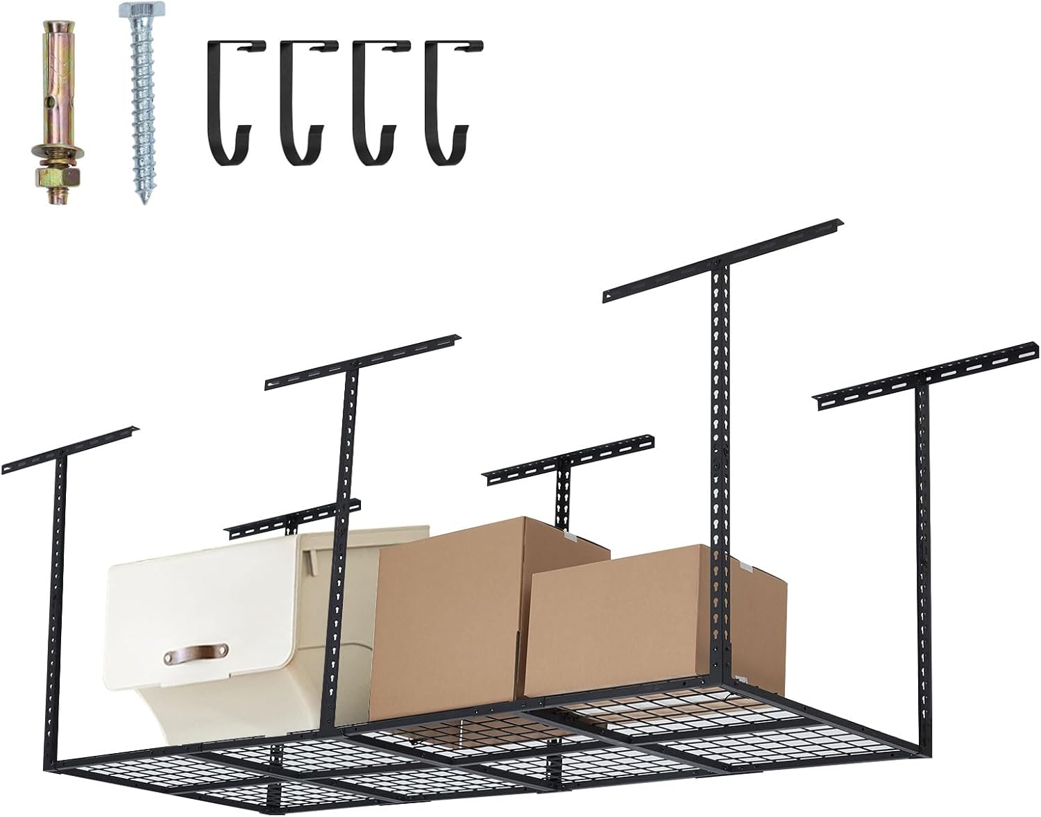 PioneerWorks Garage Ceiling Storage Racks, 96'' x 36'' Heavy-Duty Steel Garage Ceiling Rack with Space-Saving Design, Easy Installation, Adjustable Height, and Durable Finish for Garage