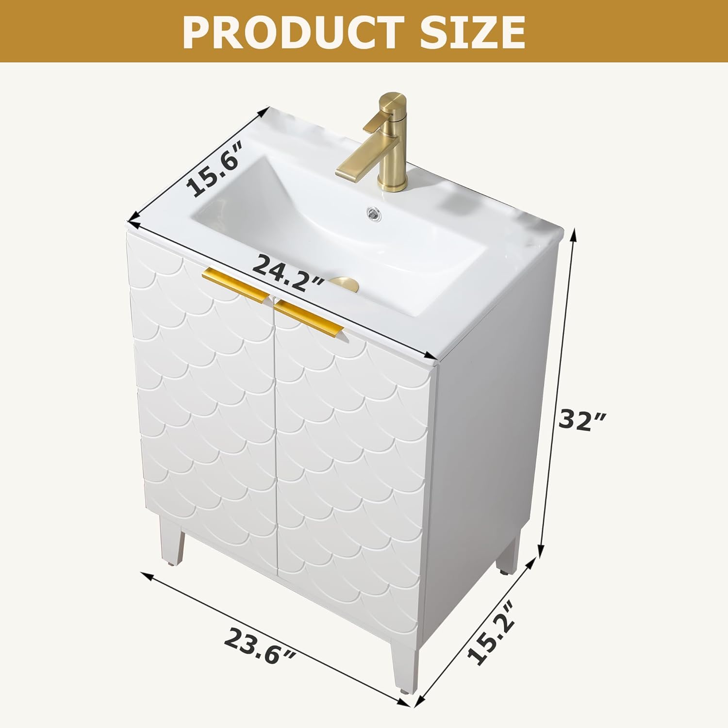 24 Inch Small Freestanding Bathroom Vanity with Sink, White Modern Bathroom Cabinet Sink Combo with Soft Closed Doors, Space-Saving Design for Small to Medium Bathrooms