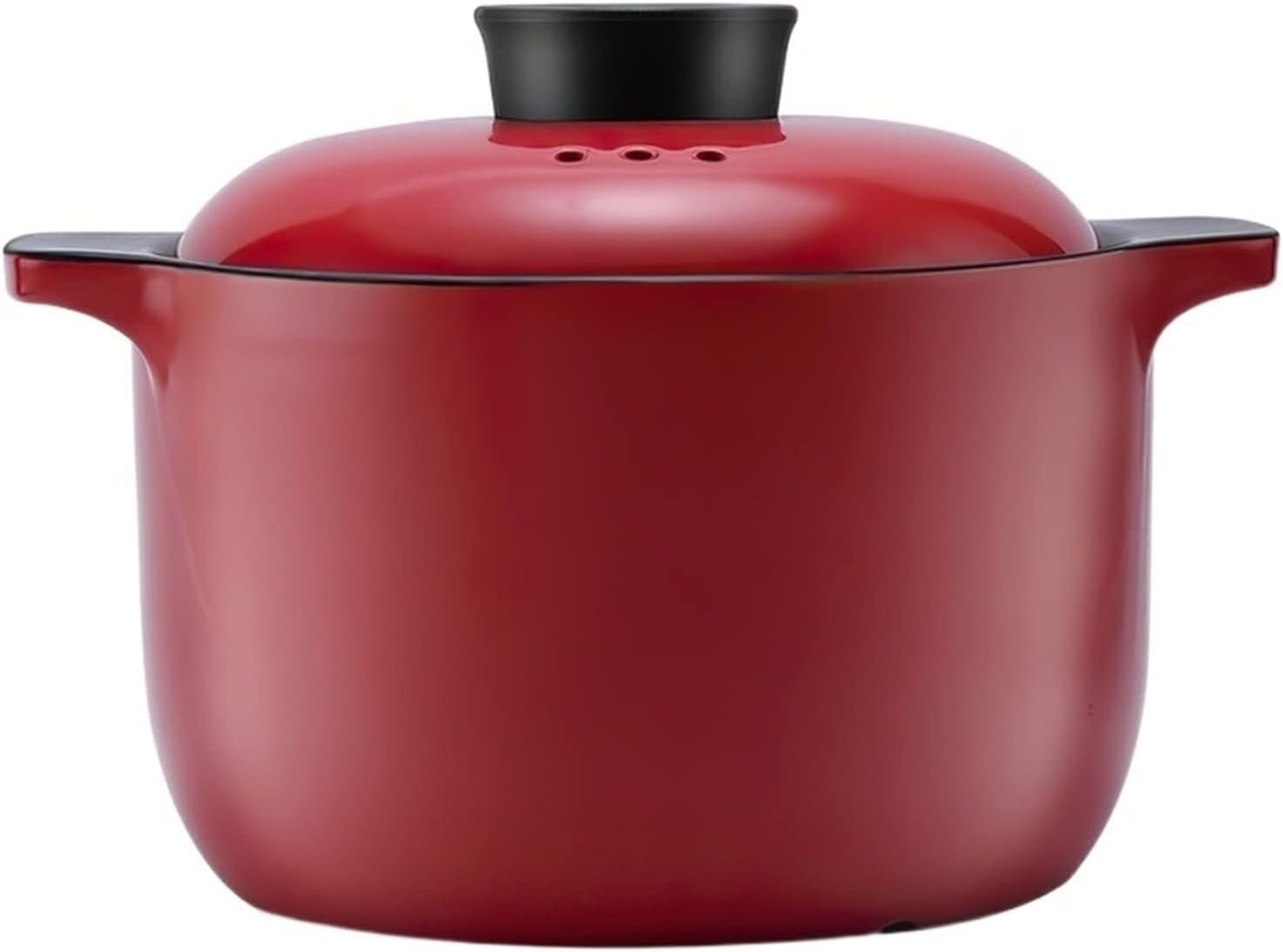 Red Ceramic Stock Pot Casserole, Multi-Function Round Cooking Soup Pot, Frying Pan & Steamer, Household Kitchen Supplies, 3L Capacity