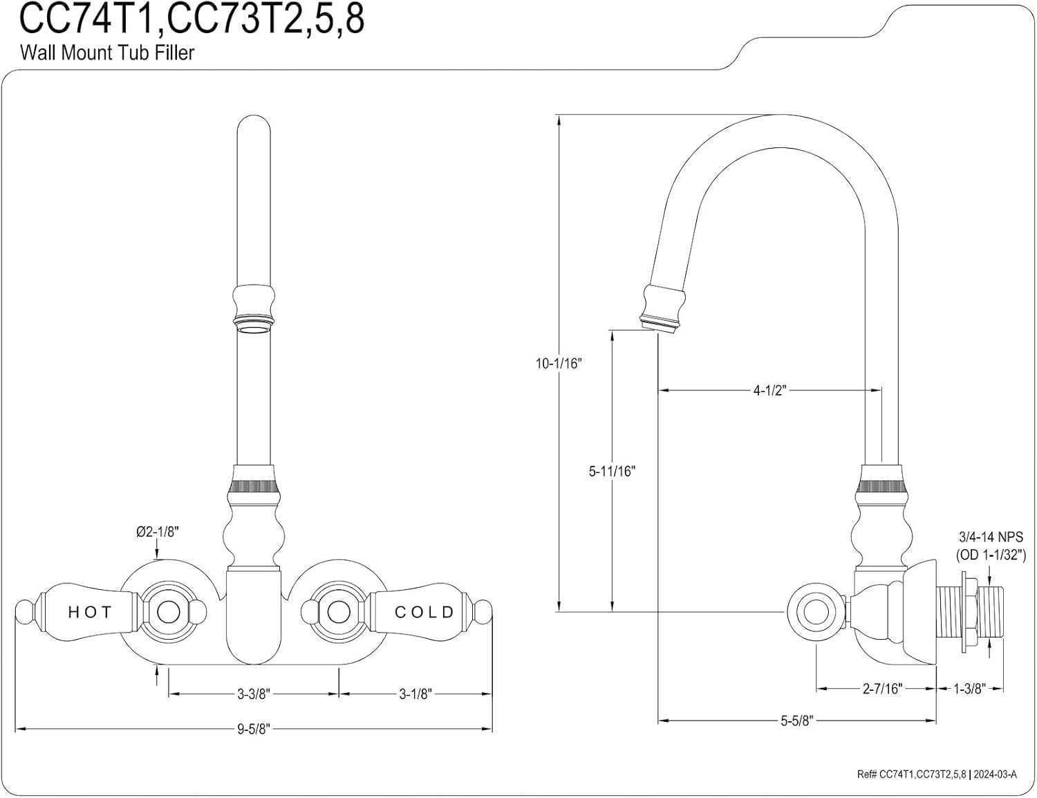 Kingston Brass CC73T8 Vintage Leg Tub Filler, Brushed Nickel, 8-Inch Adjustable Center