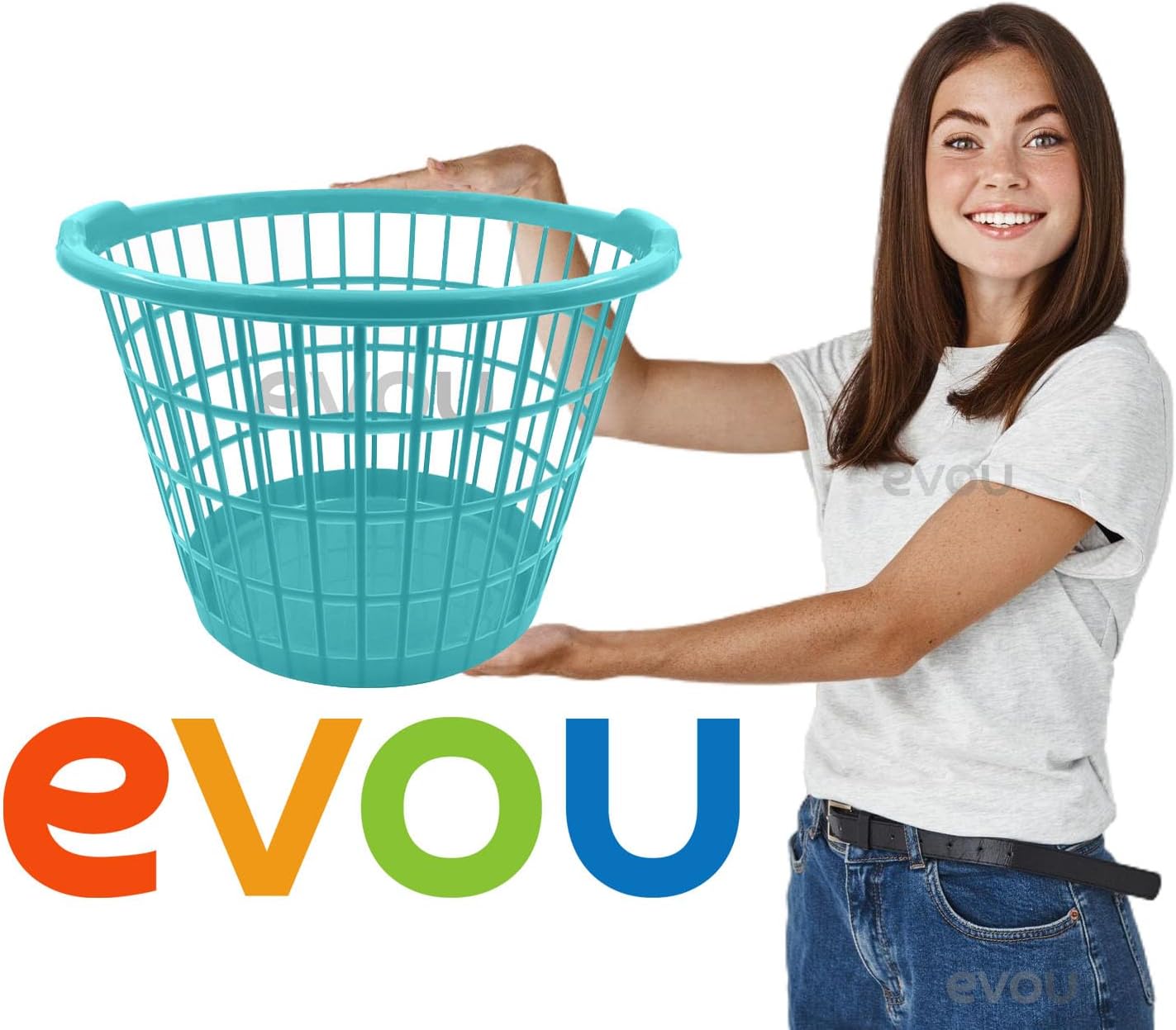 Evou Set of 20 Laundry Baskets Hampers (Several Colors) Lightweight Plastic, for Clothes, Towels, Storage of Kids & Baby Toys, Garden, 1 Bushel Capacity (White)