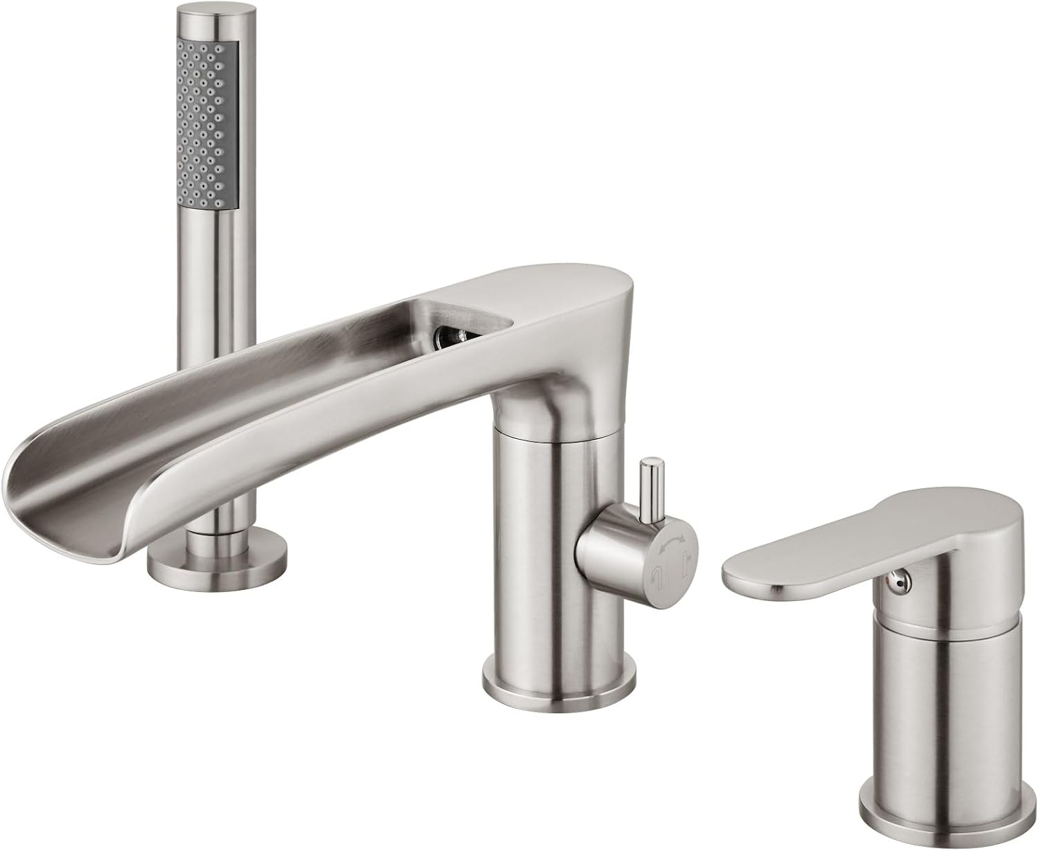 Aolemi Widespread Roman Tub Faucet Single Handle Modern Bathroom Bathtub Faucet Set Deck Mount Swivel Tub Filler with Handheld Sprayer 3 Holes Bath Brushed Nickel Waterfall Spout