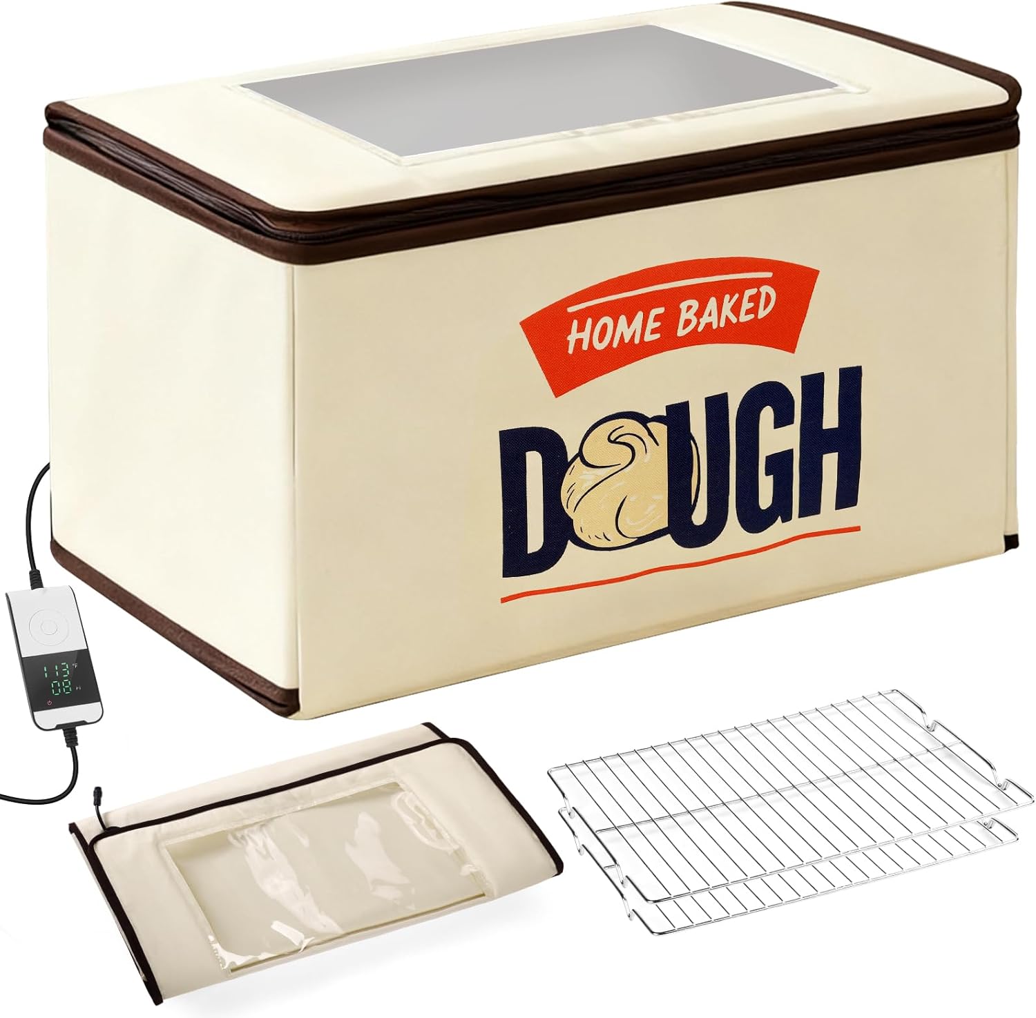 Upgraded Folding Bread Proofing Box with 3-Sided Heating, Built-in NTC Sensor & Precise 68-104°F Temp Control, 48H Timer, Metal Rack –Family-Size Dough Proofer for 2 Loaves, Sourdough & Pizza