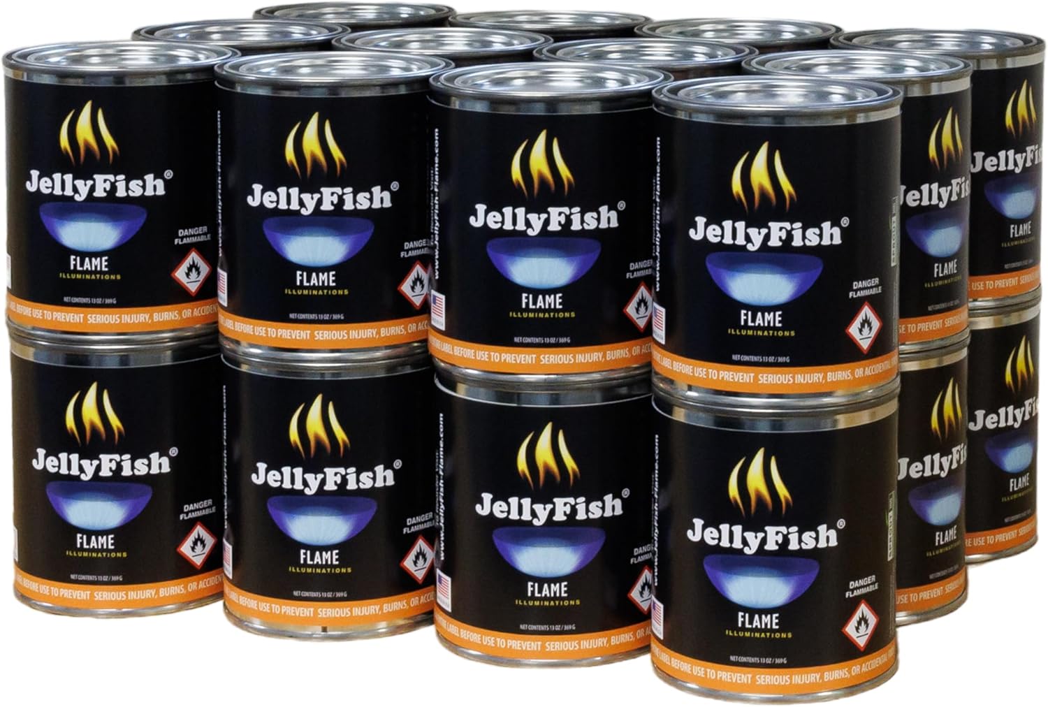 Real JellyFish Flame Premium Gel Fuel 24 Cans Indoor or Outdoor Made in USA 13oz