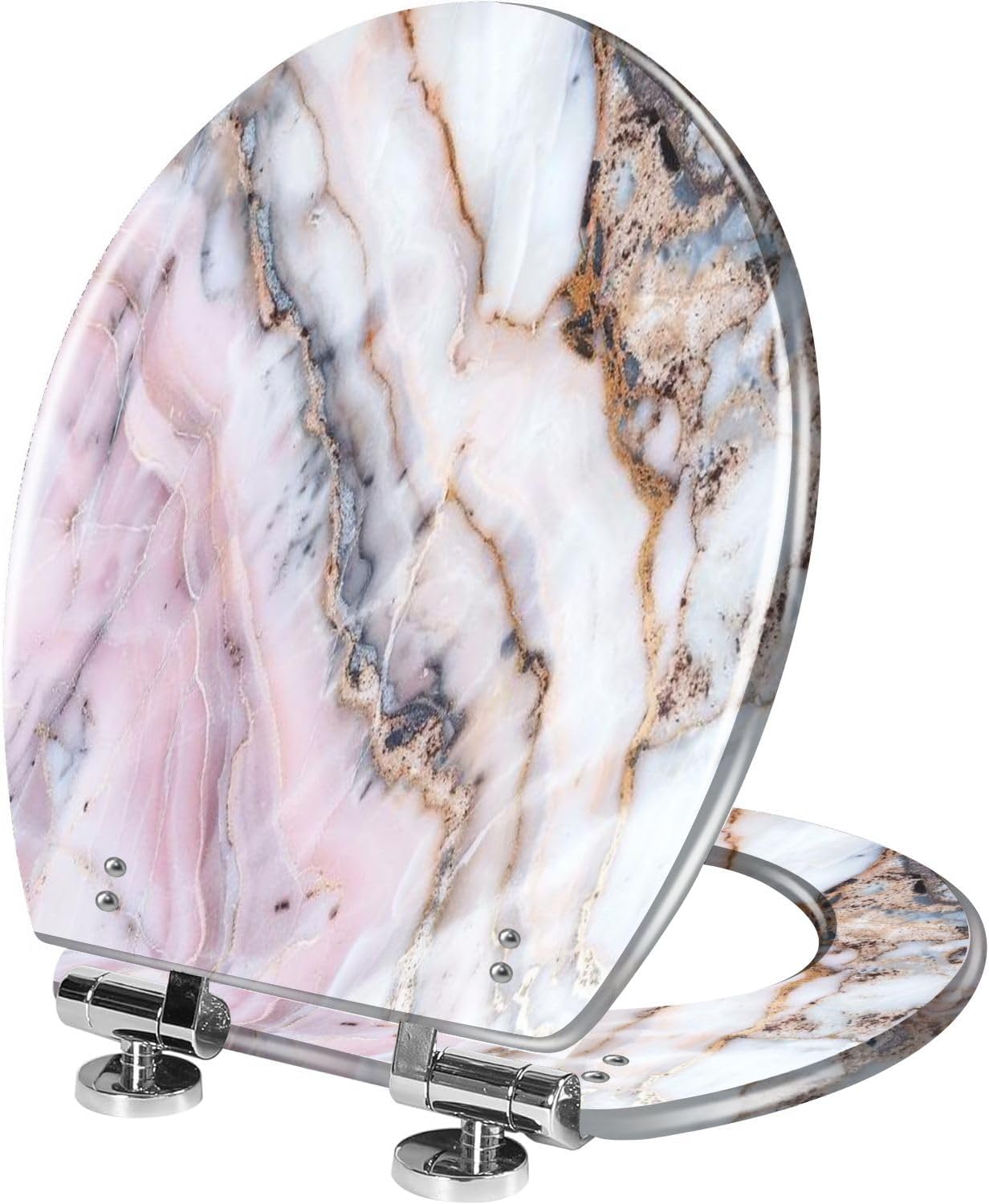 Elongated Toilet Seat Abstract marble black white fluid diagonal Resin Toilet Seat Quietly Close Quick Release Hinges Decorative Toilet Seat with Cover Easy to Install, Style 10