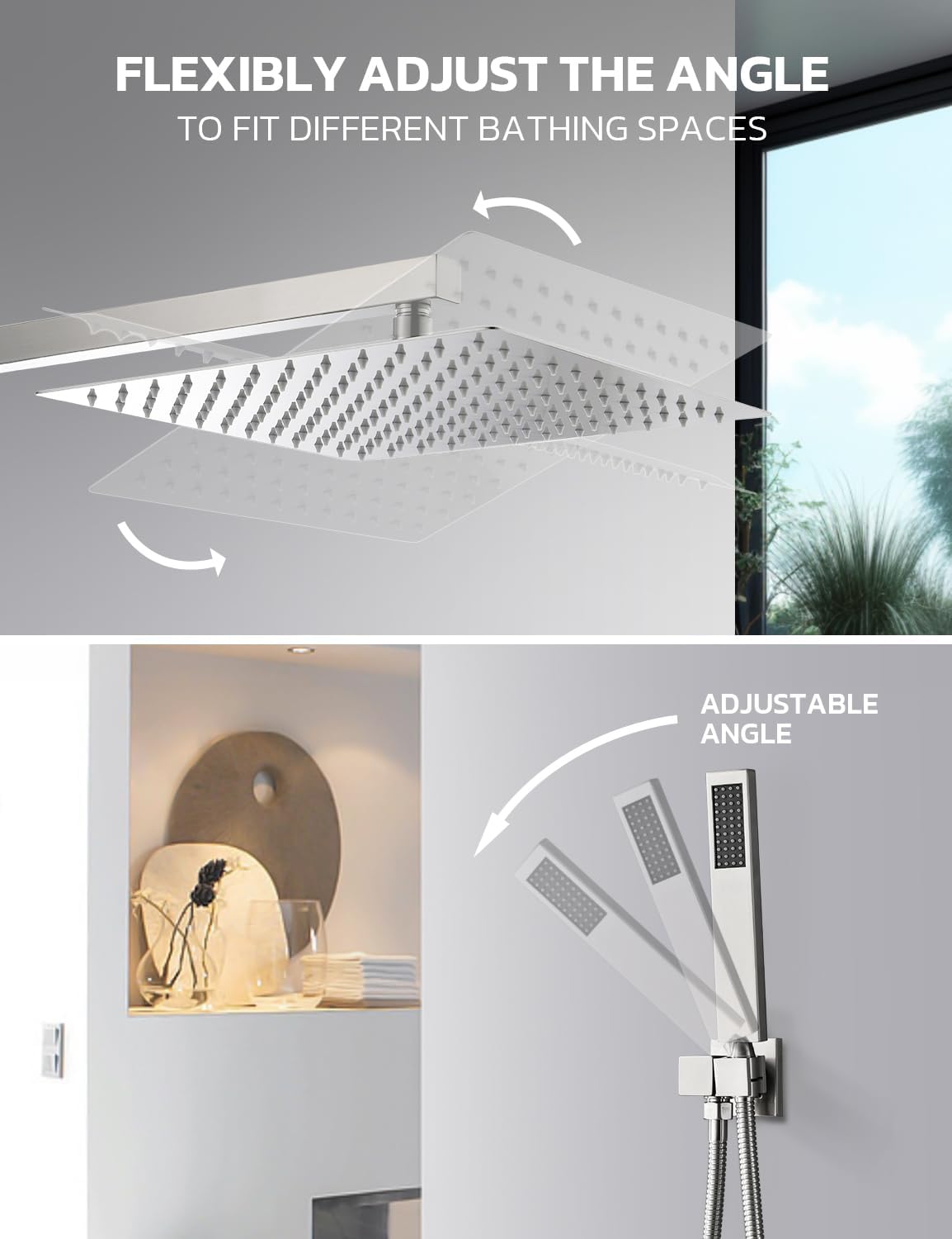 12 Inch Shower Faucet Set, High Pressure Shower Systems with Rain Shower and Handheld, Matte Black Shower Head and Handle Set, Angle Adjustable Wall Mounted Shower Valve Kit