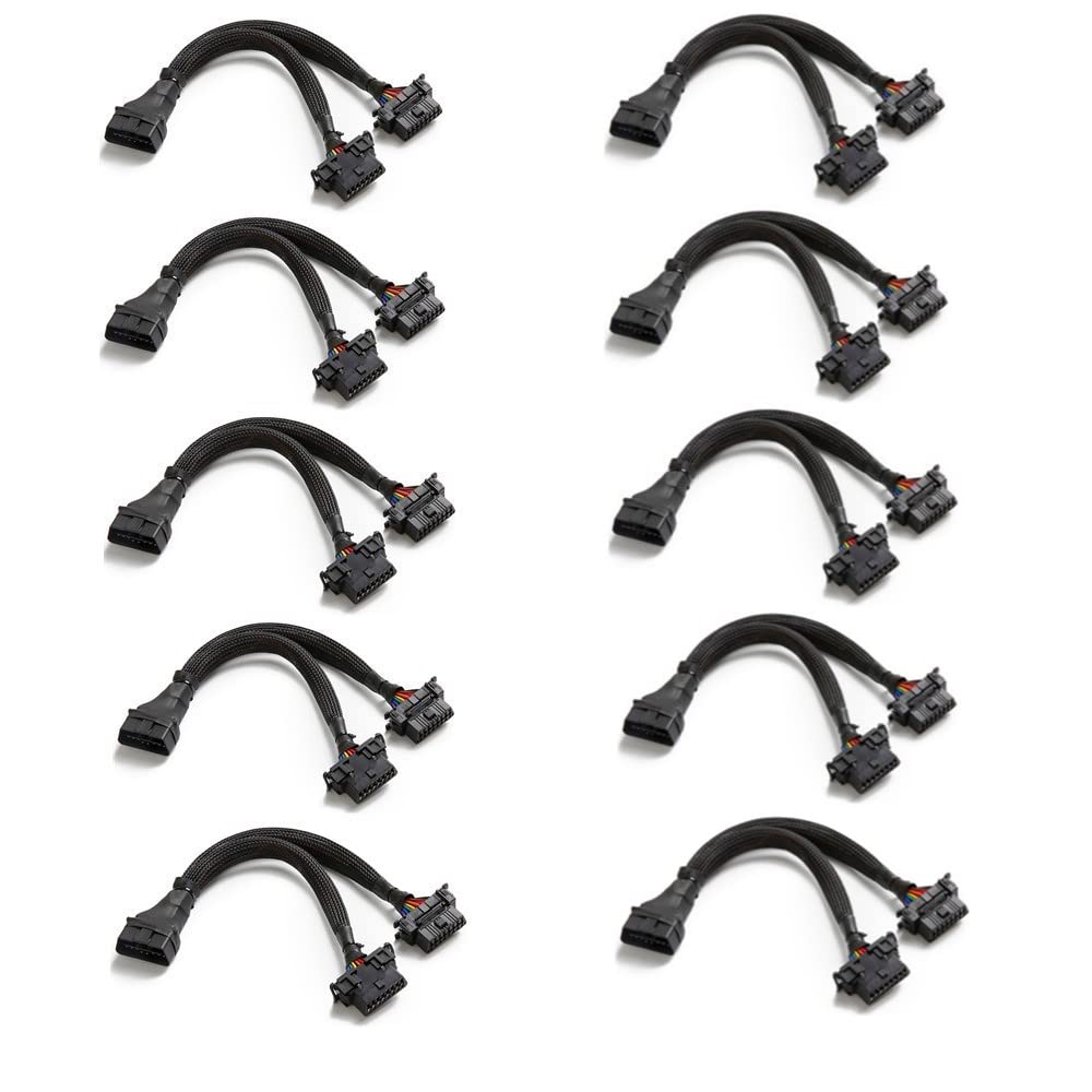 bbfly-B6 OBD II OBD2 16 Pin Splitter Extension 1x Male and 2X Female Extension Cable Adapter (1FT/30CM) (10 Pack)